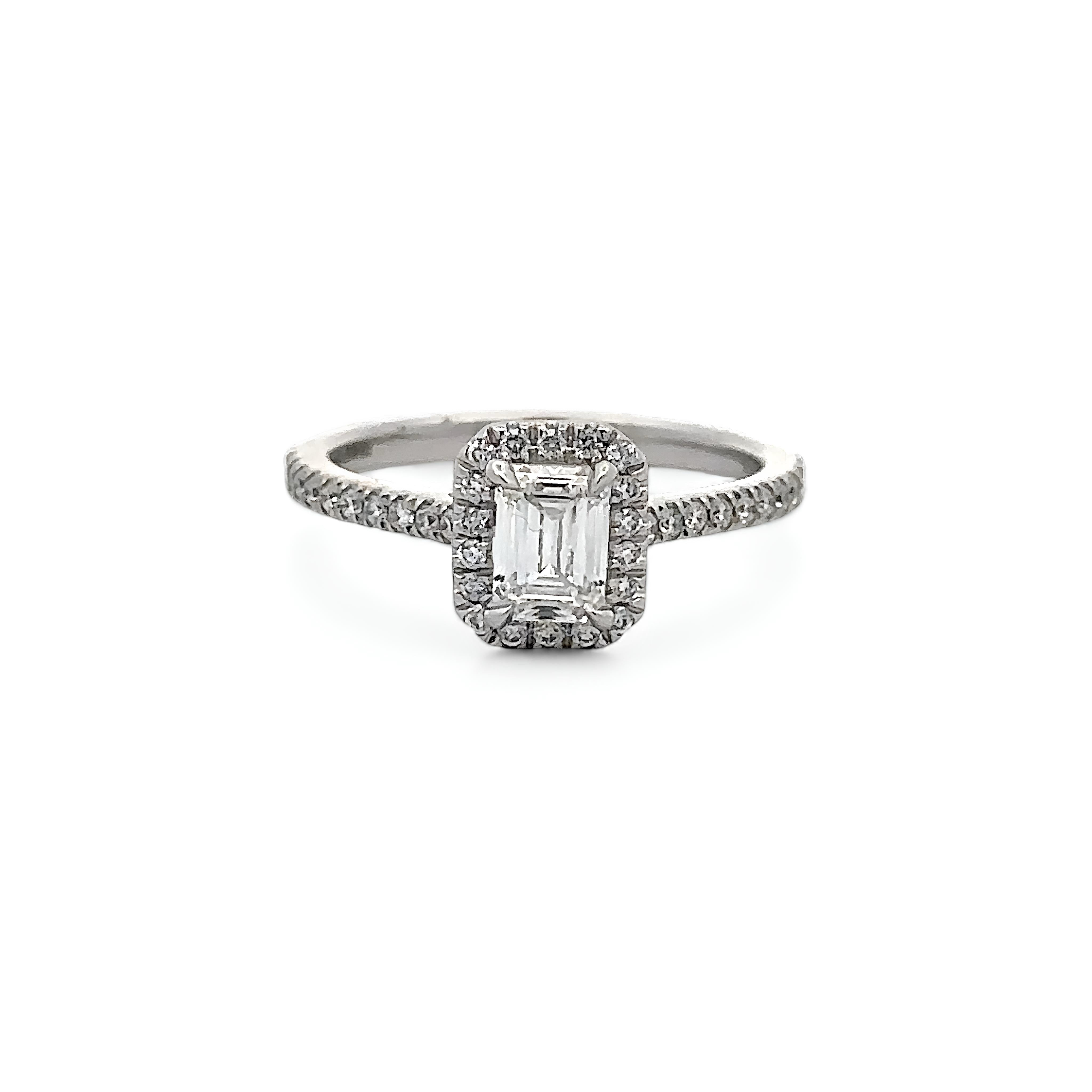 14K GOLD EMERALD CUT HALO LAB DIAMOND ENGAGEMENT RING 1.05 CTW