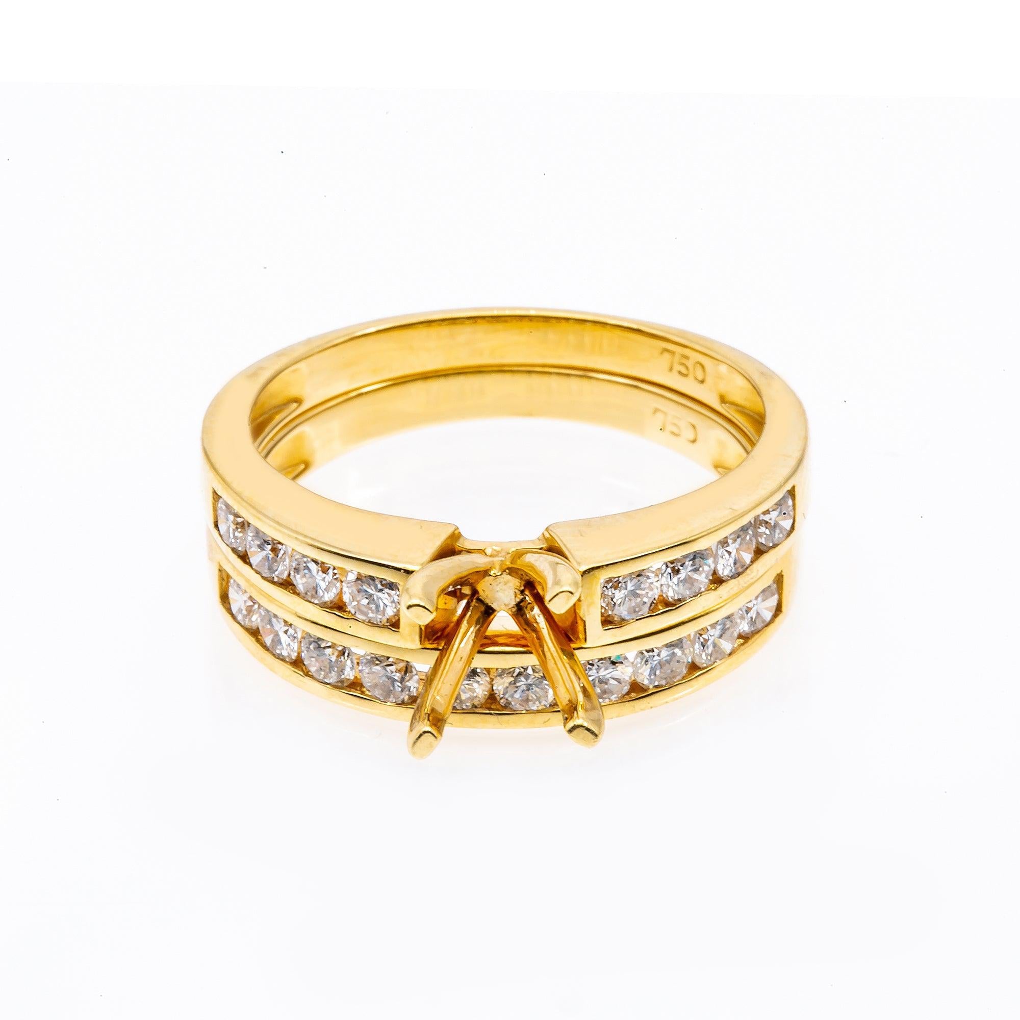 18K Yellow Gold Double Round Semi-Mount Diamond Ring