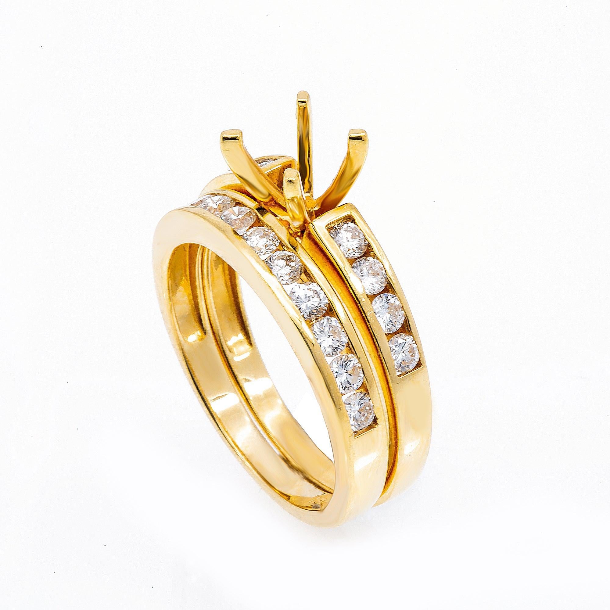 18K Yellow Gold Double Round Semi-Mount Diamond Ring