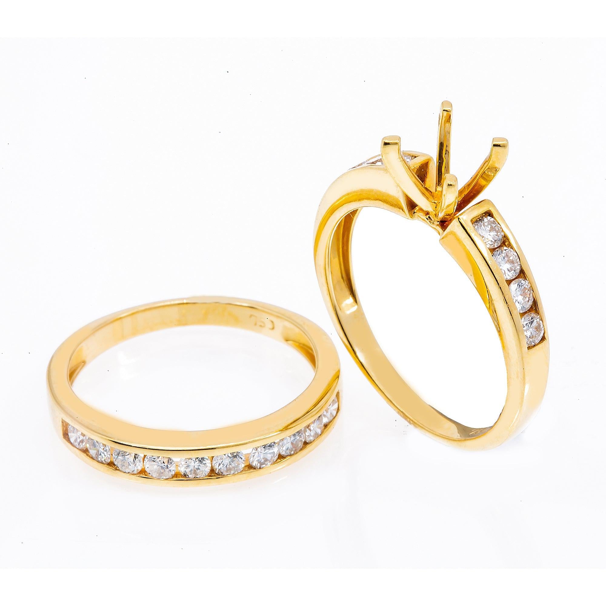 18K Yellow Gold Double Round Semi-Mount Diamond Ring