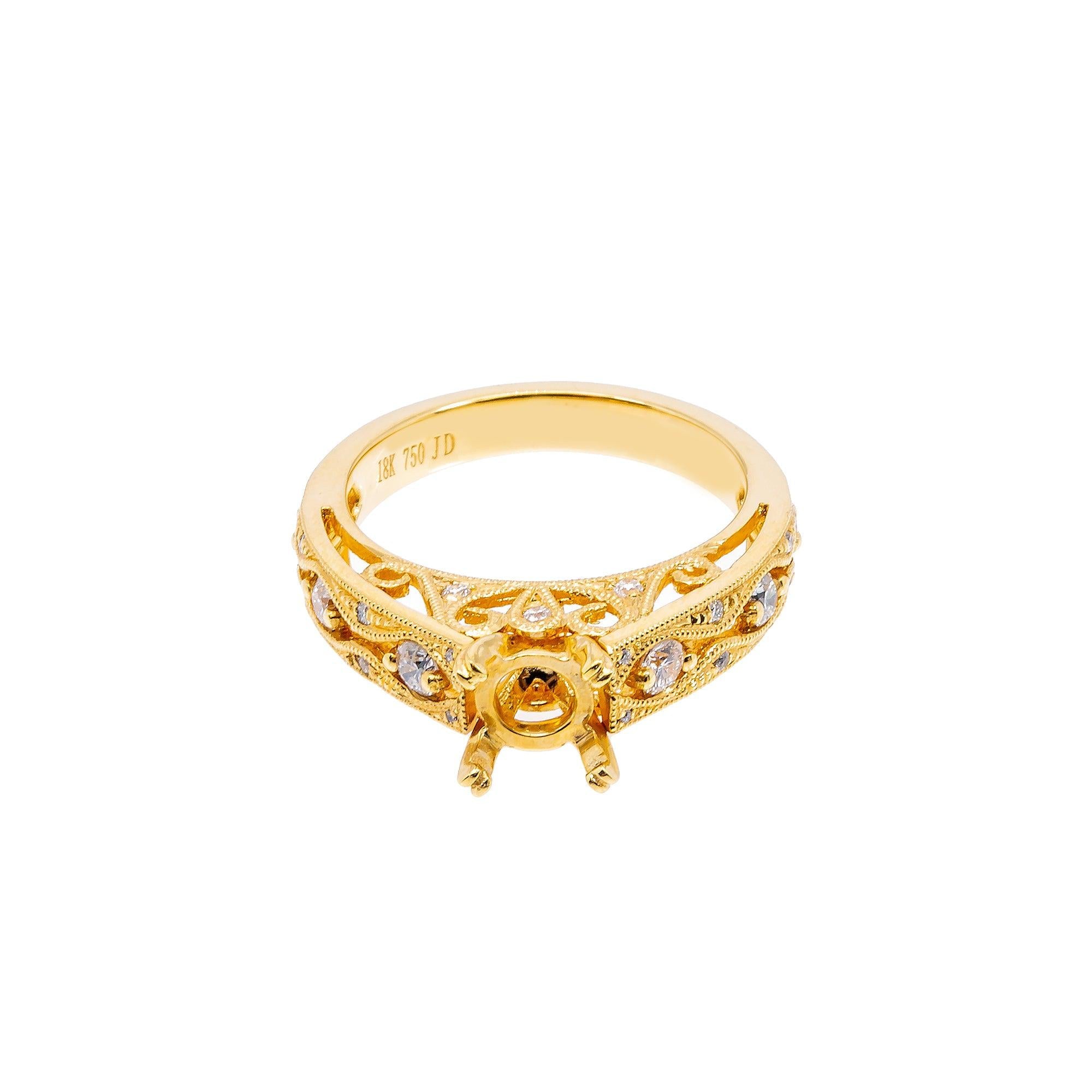 18K Yellow Gold Semi-Mount Round Diamond Ring