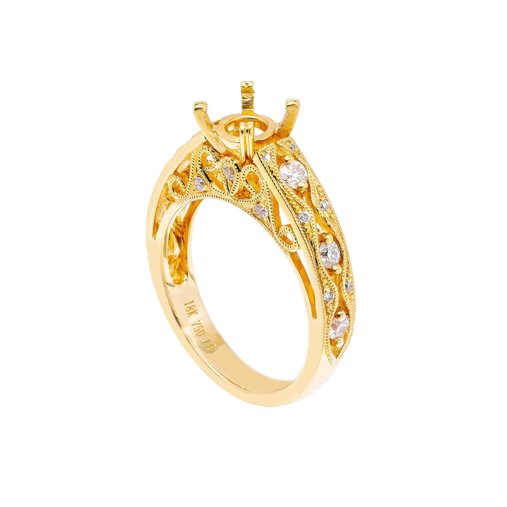 18K Yellow Gold Semi-Mount Round Diamond Ring