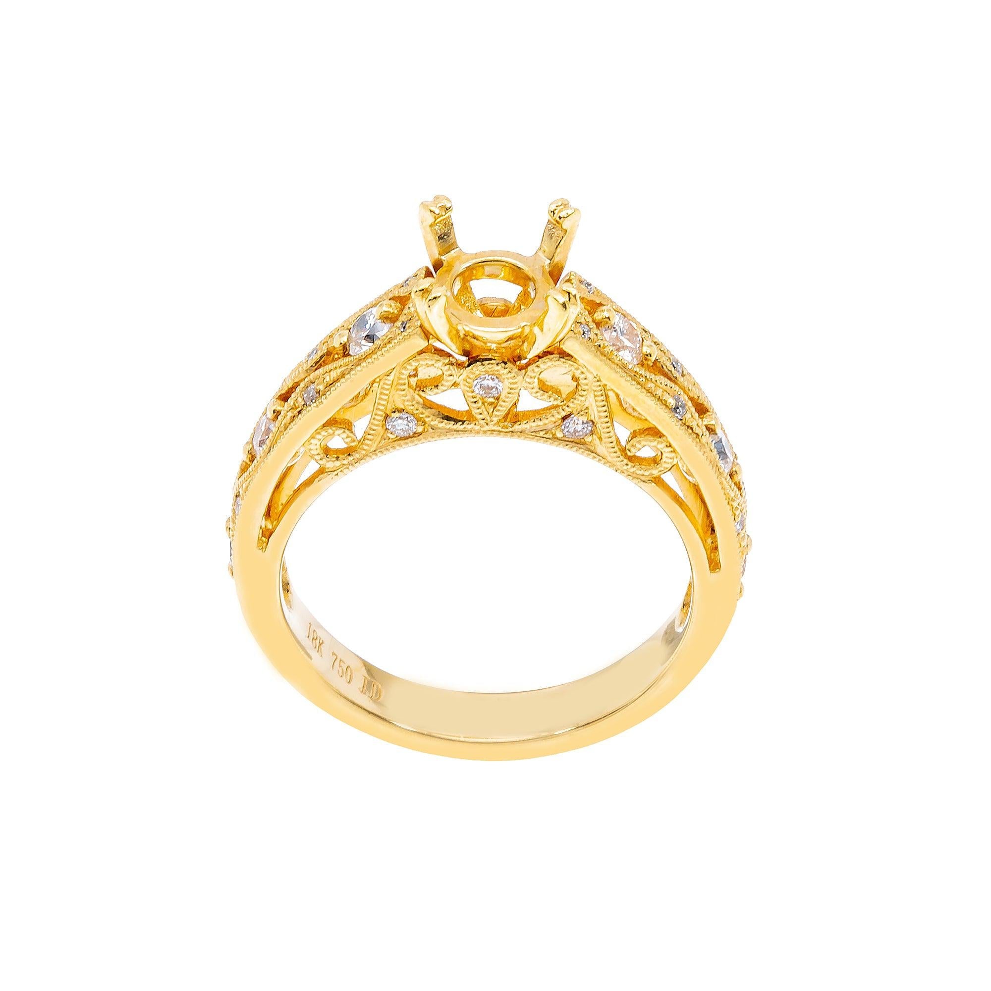 18K Yellow Gold Semi-Mount Round Diamond Ring