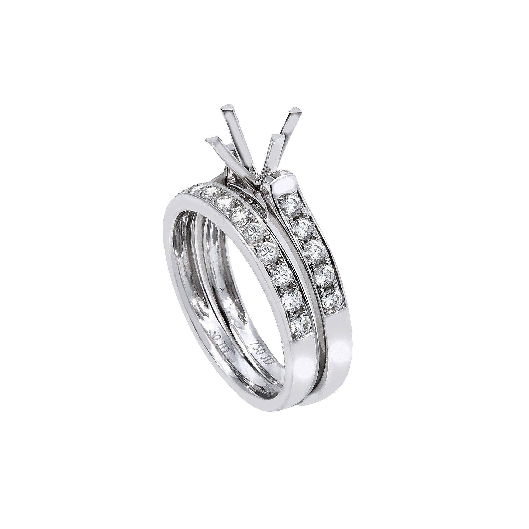 18K White Gold Double Round Shape Semi-Mount Bridal Set