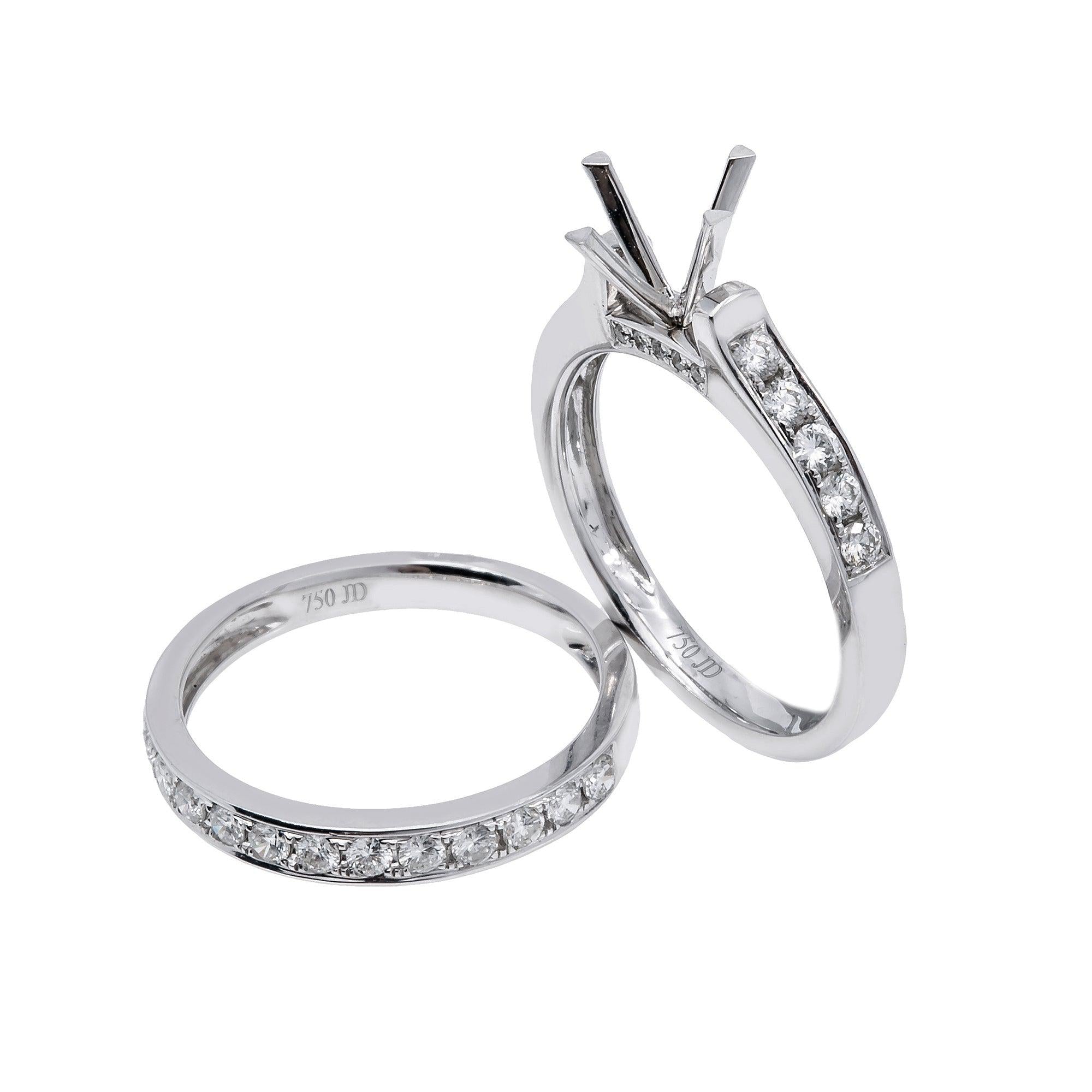 18K White Gold Double Round Shape Semi-Mount Bridal Set