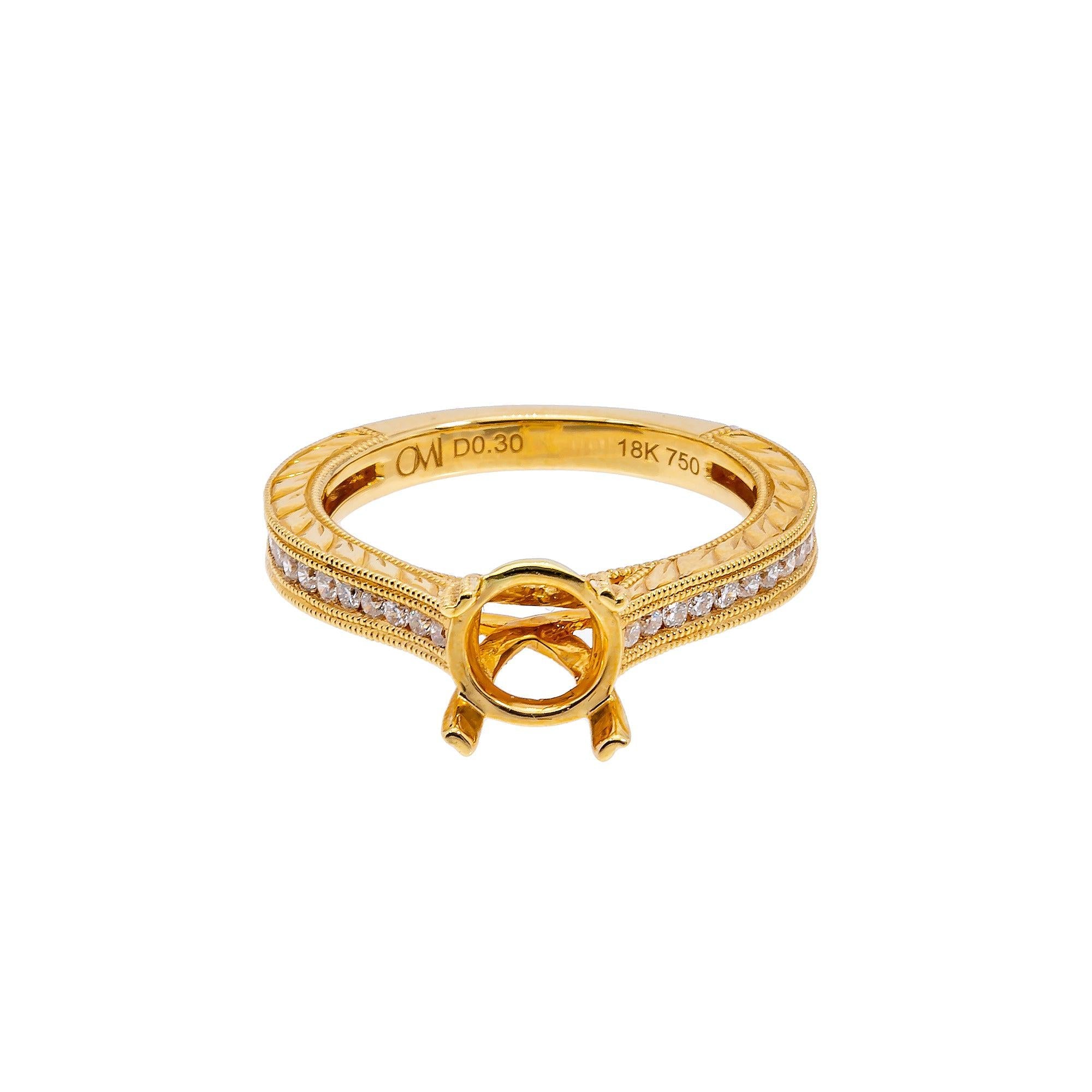 18K Yellow Gold Round Diamond Semi-Mount Ring