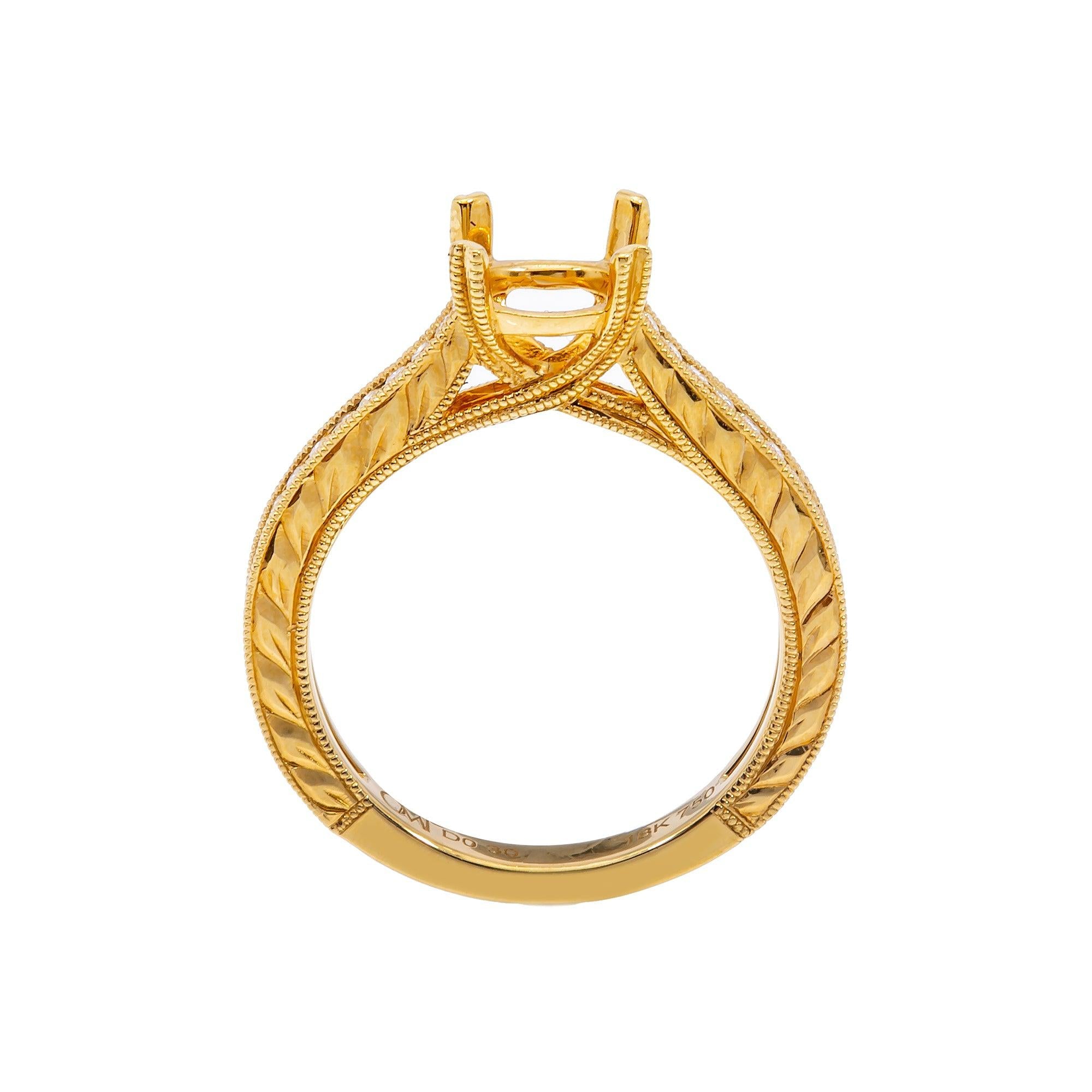 18K Yellow Gold Round Diamond Semi-Mount Ring