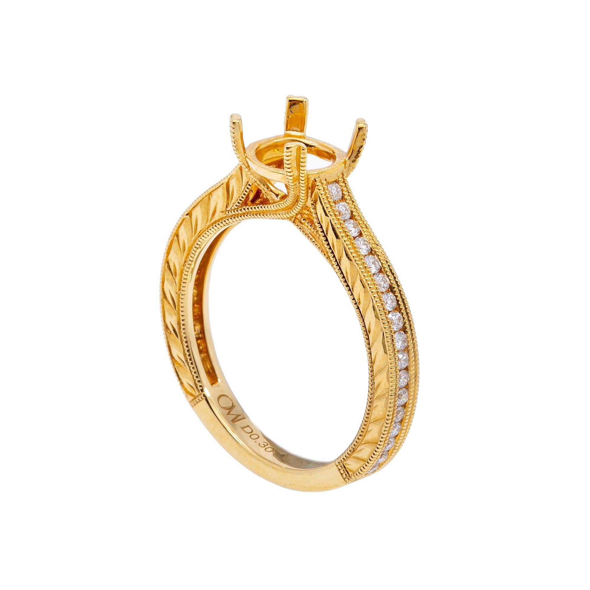 18K Yellow Gold Round Diamond Semi-Mount Ring
