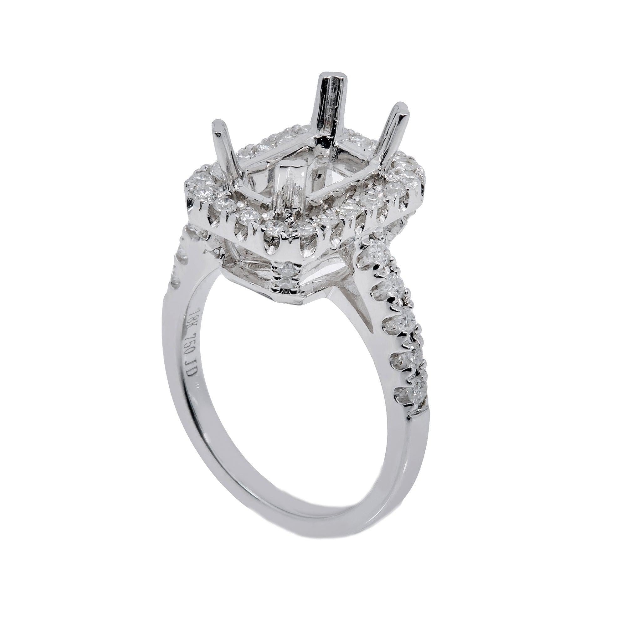 18K White Gold Rectangular Diamond Semi-Mount Ring