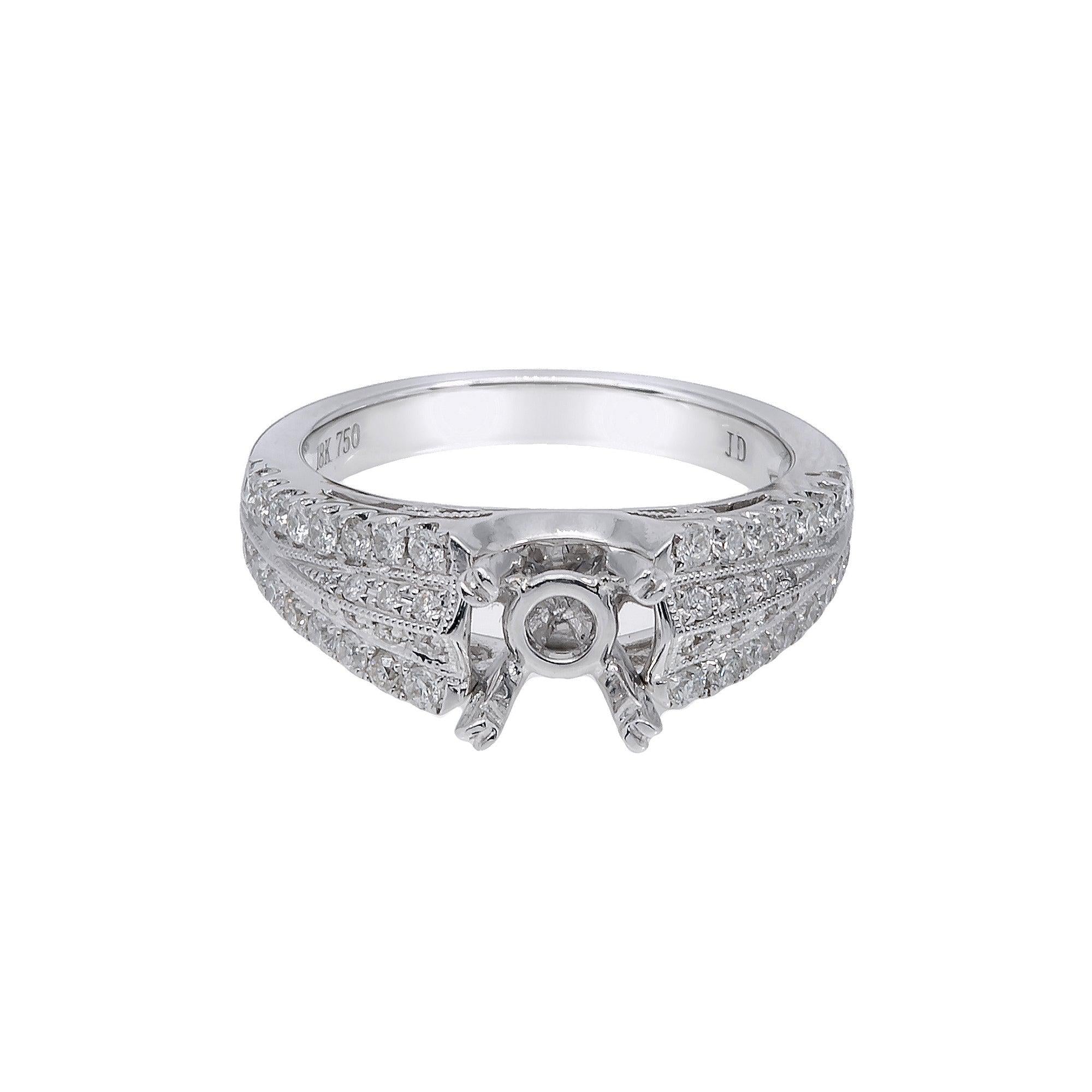 18K White Gold Round Diamond Semi-Mount Ring