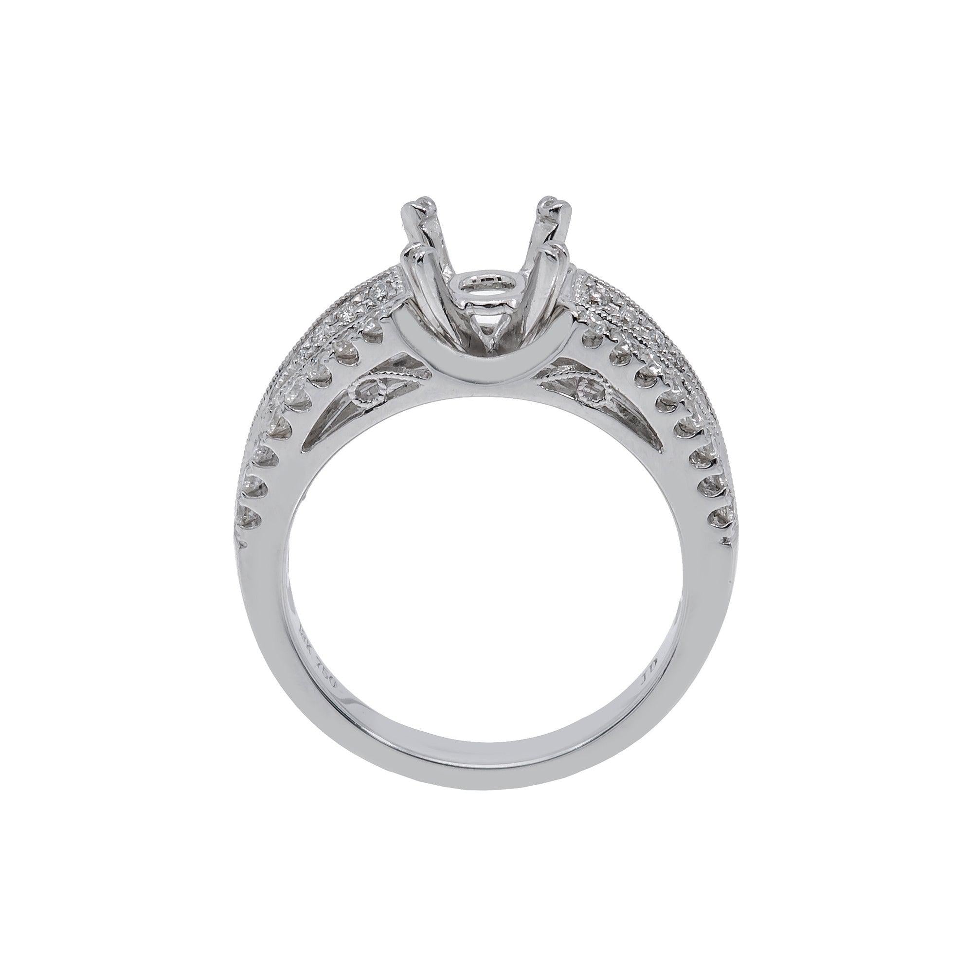 18K White Gold Round Diamond Semi-Mount Ring