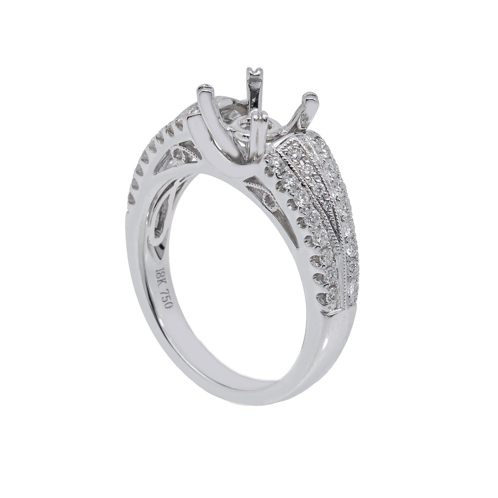 18K White Gold Round Diamond Semi-Mount Ring