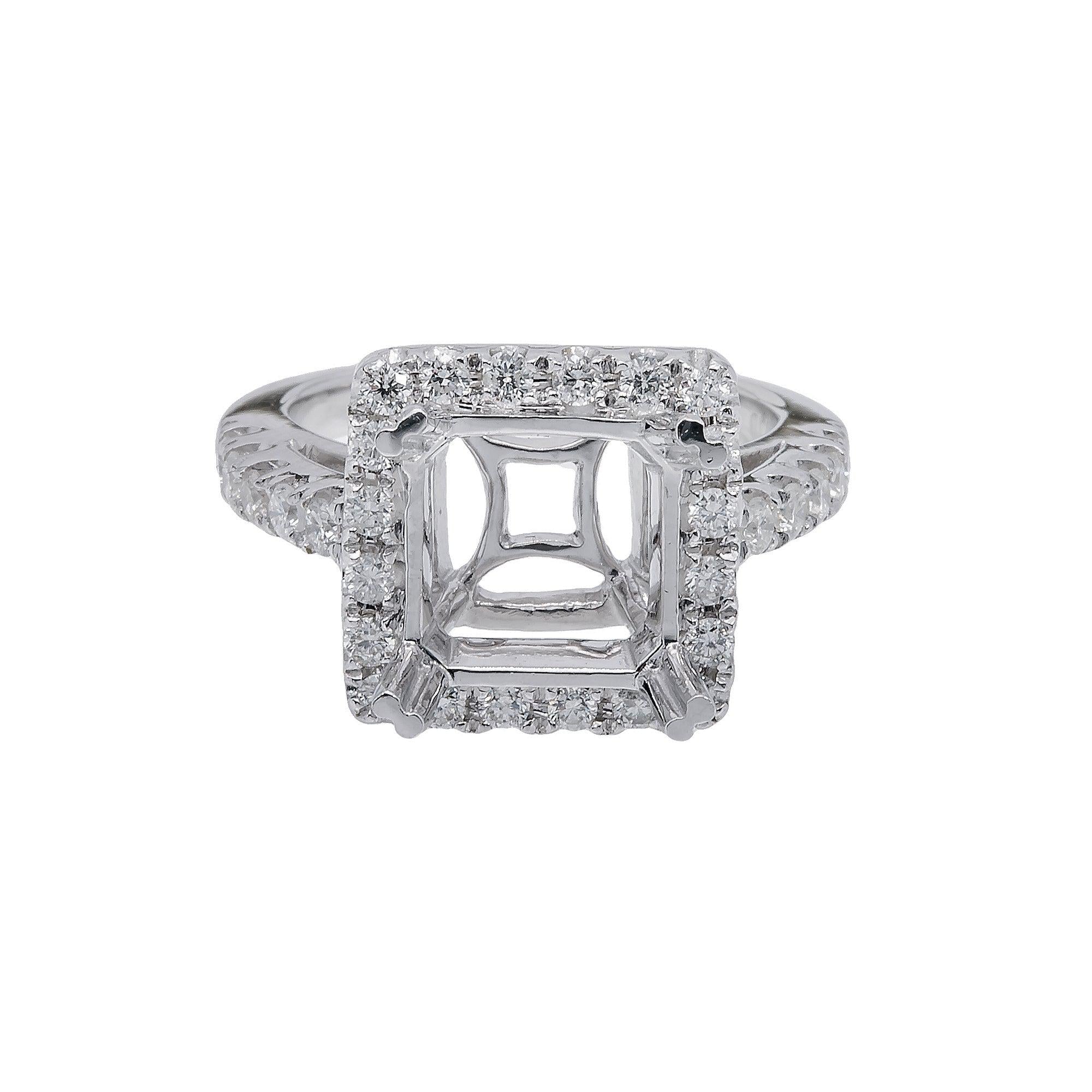 18K White Gold Rectangular Diamond Semi-Mount Ring
