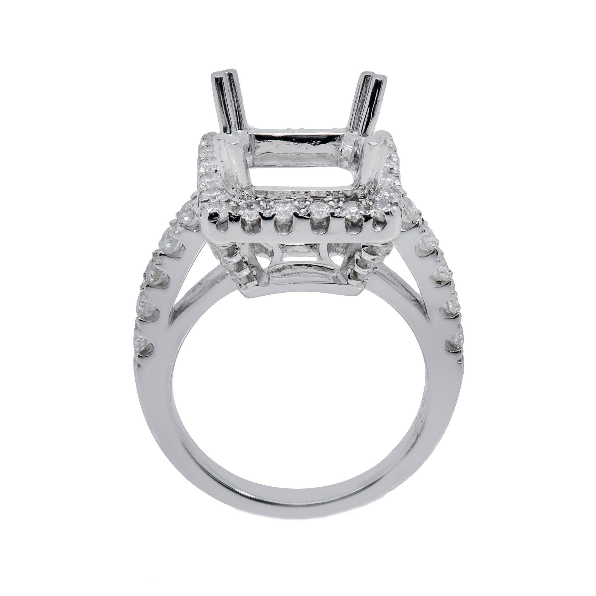 18K White Gold Rectangular Diamond Semi-Mount Ring