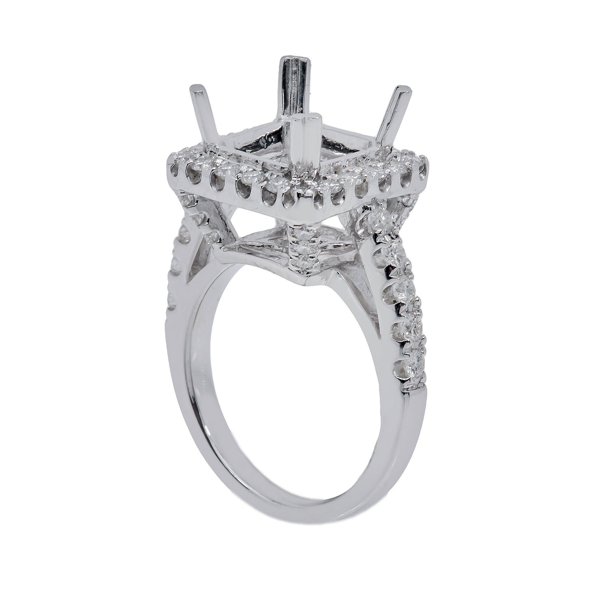 18K White Gold Rectangular Diamond Semi-Mount Ring