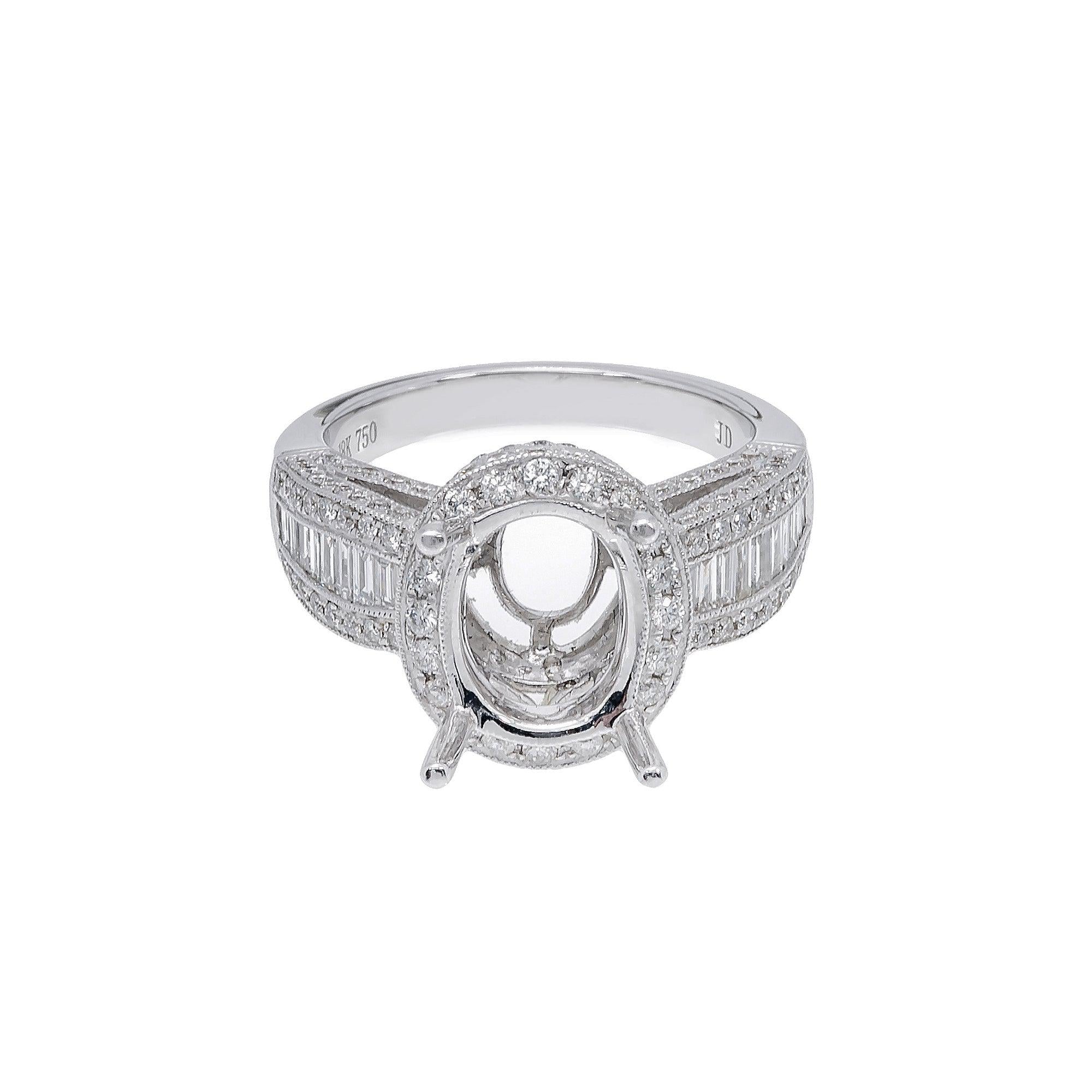 18K White Gold Round Diamond Semi-Mount Ring