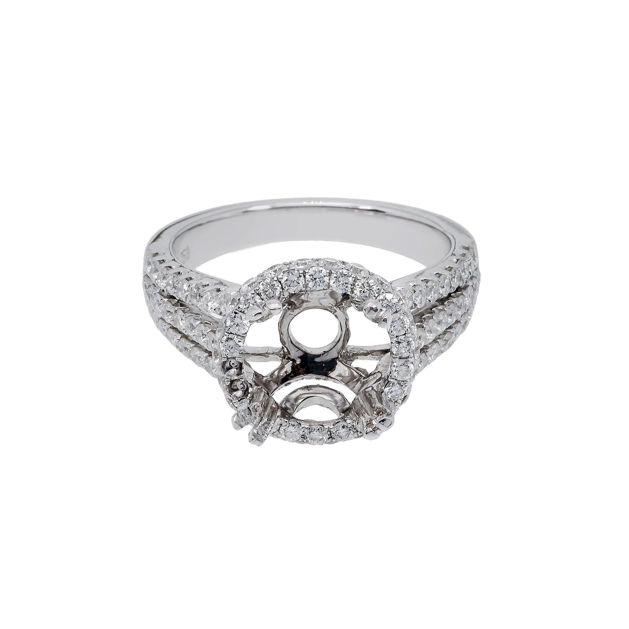 18K White Gold Round Diamond Semi-Mount Ring