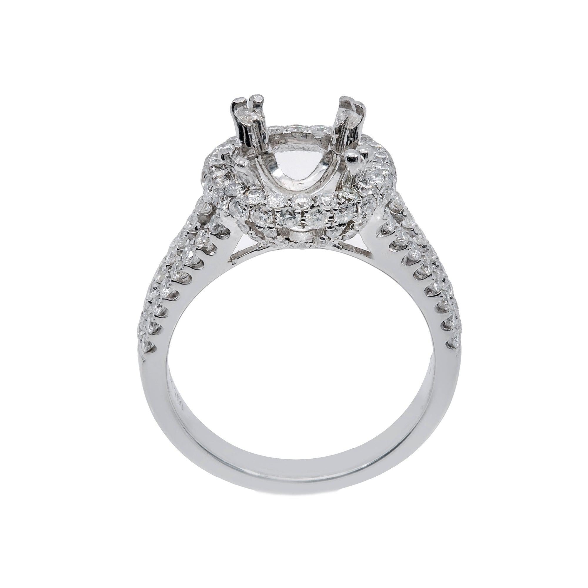 18K White Gold Round Diamond Semi-Mount Ring