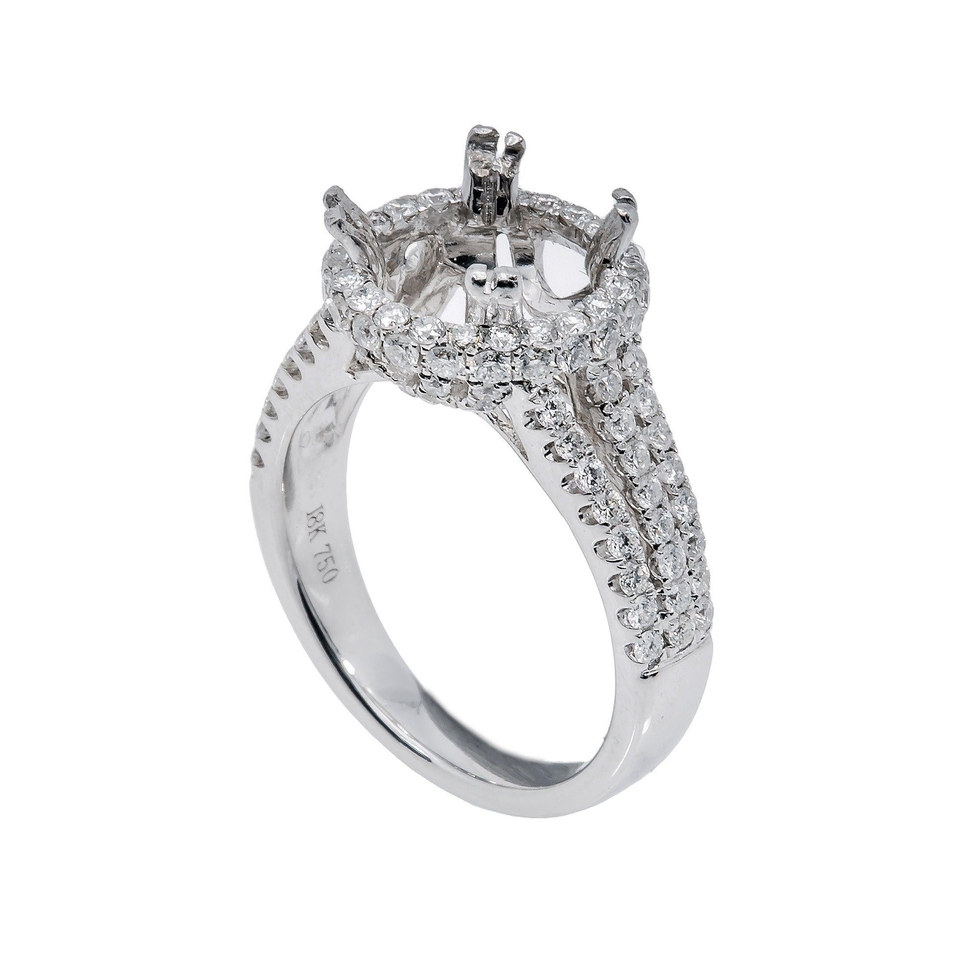 18K White Gold Round Diamond Semi-Mount Ring