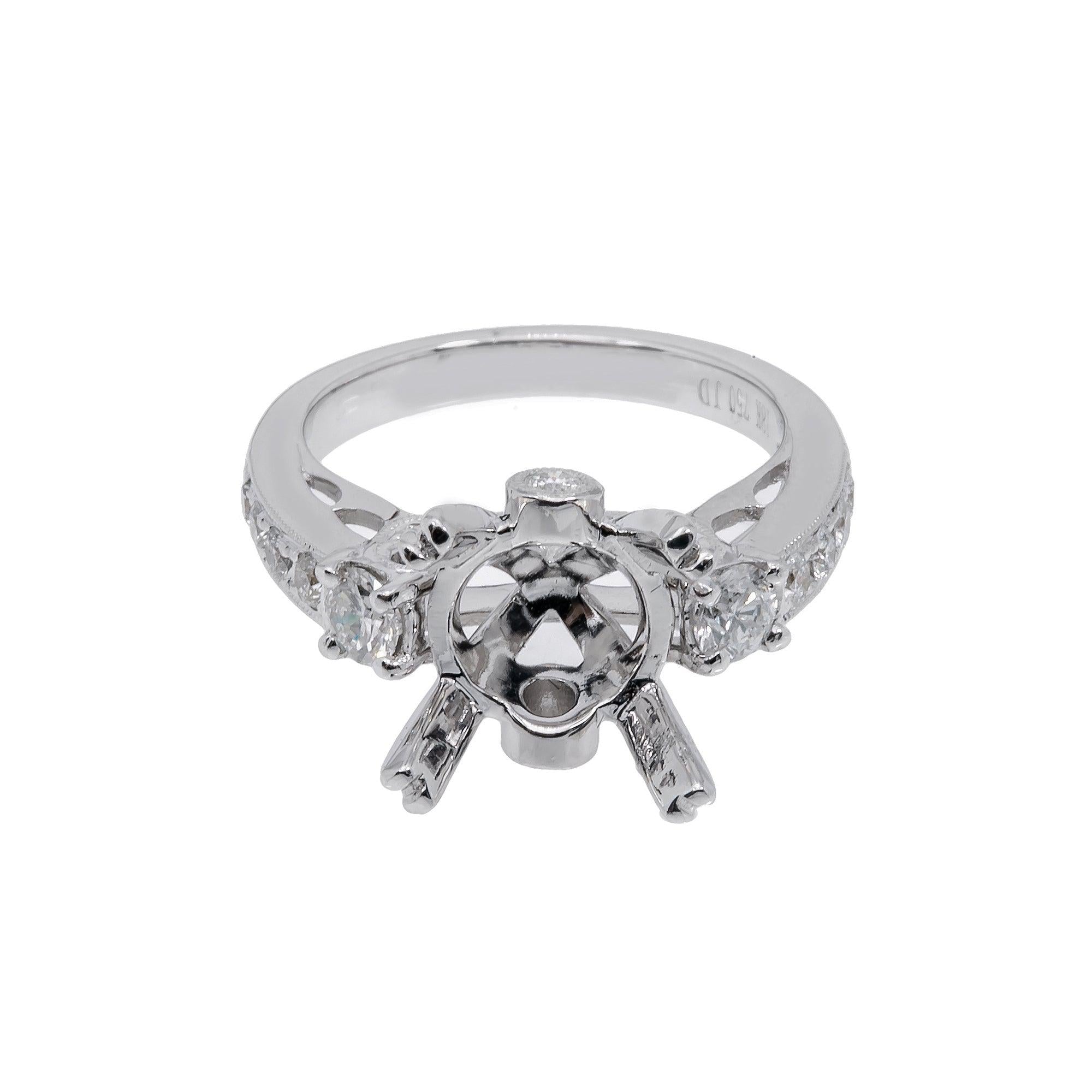 18K White Gold Round Diamond Semi-Mount Ring