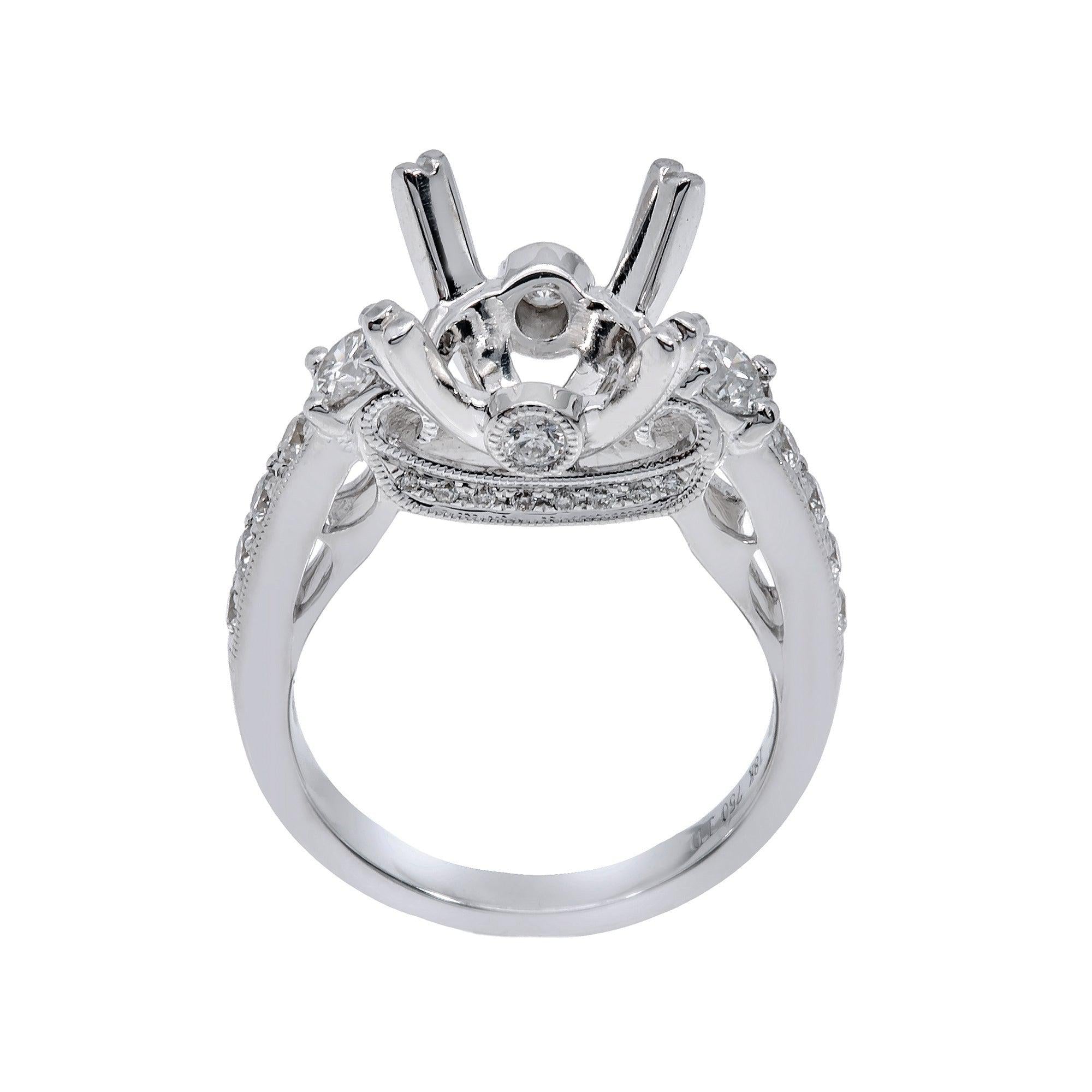 18K White Gold Round Diamond Semi-Mount Ring