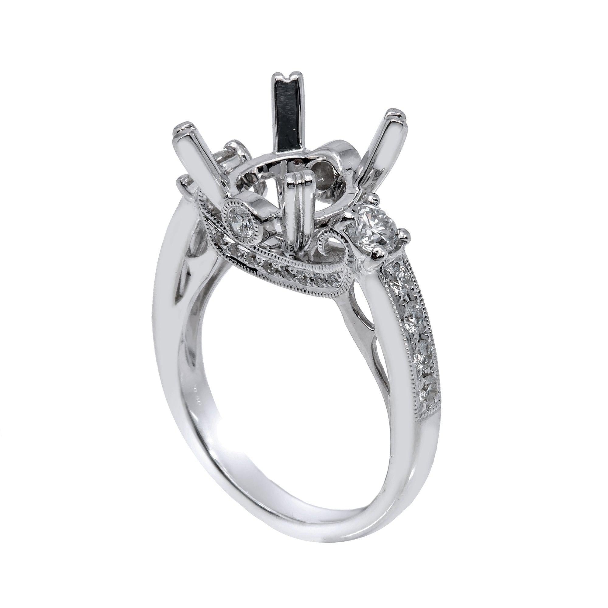 18K White Gold Round Diamond Semi-Mount Ring
