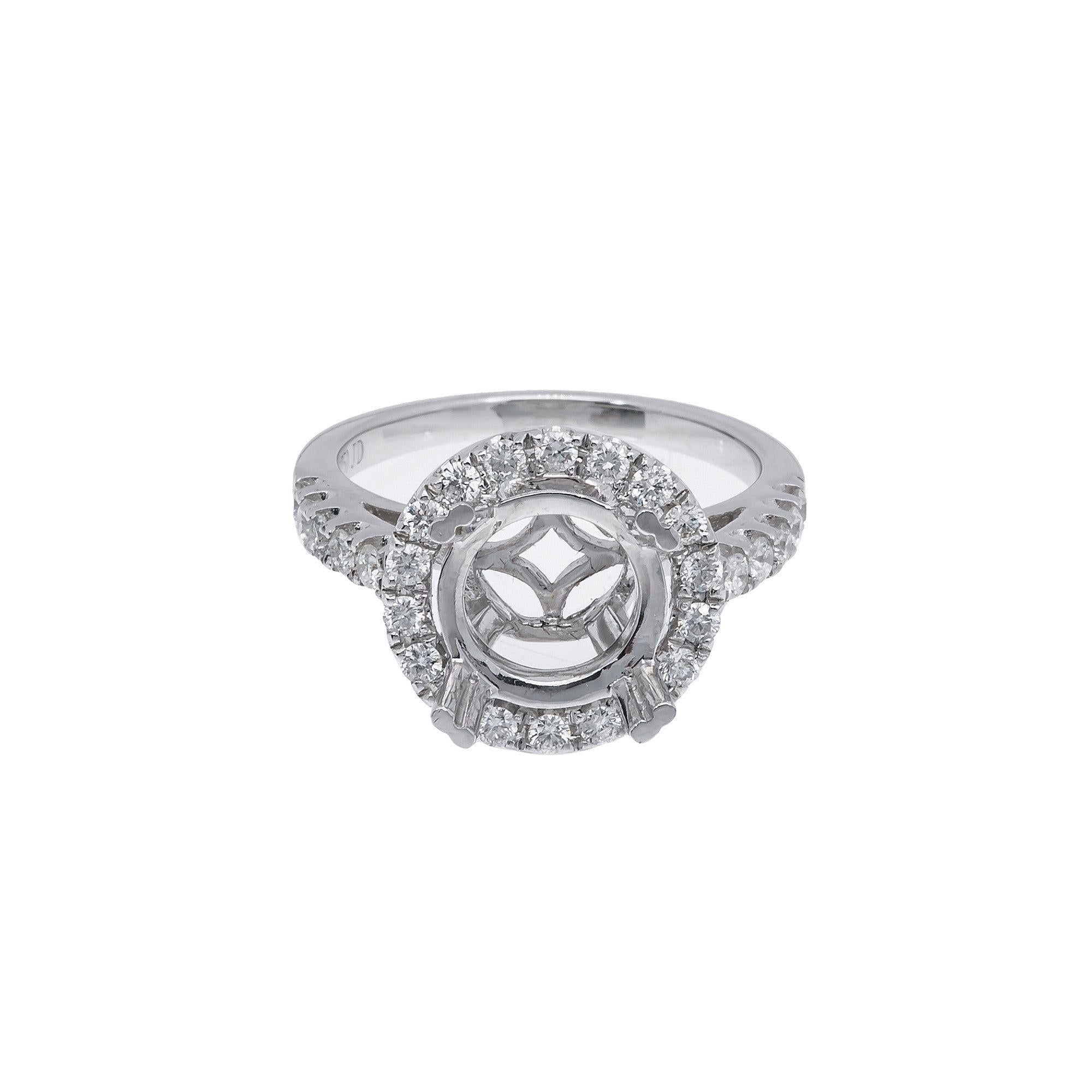 18K White Gold Round Diamond Semi-Mount Ring