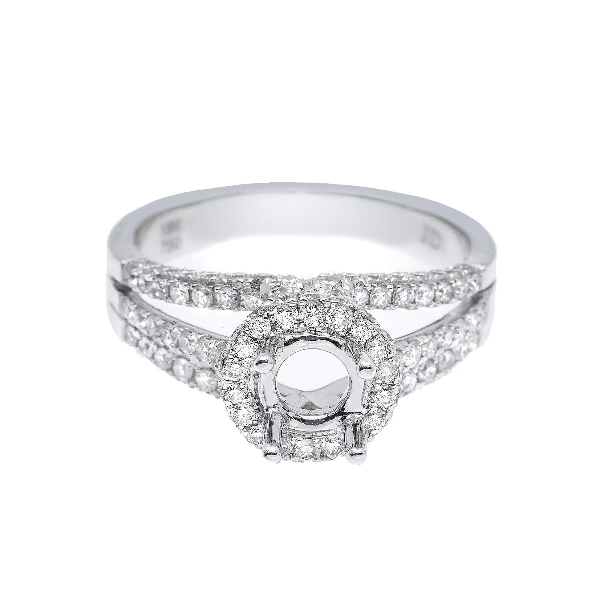 14K White Gold Round Diamond Semi-Mount Ring
