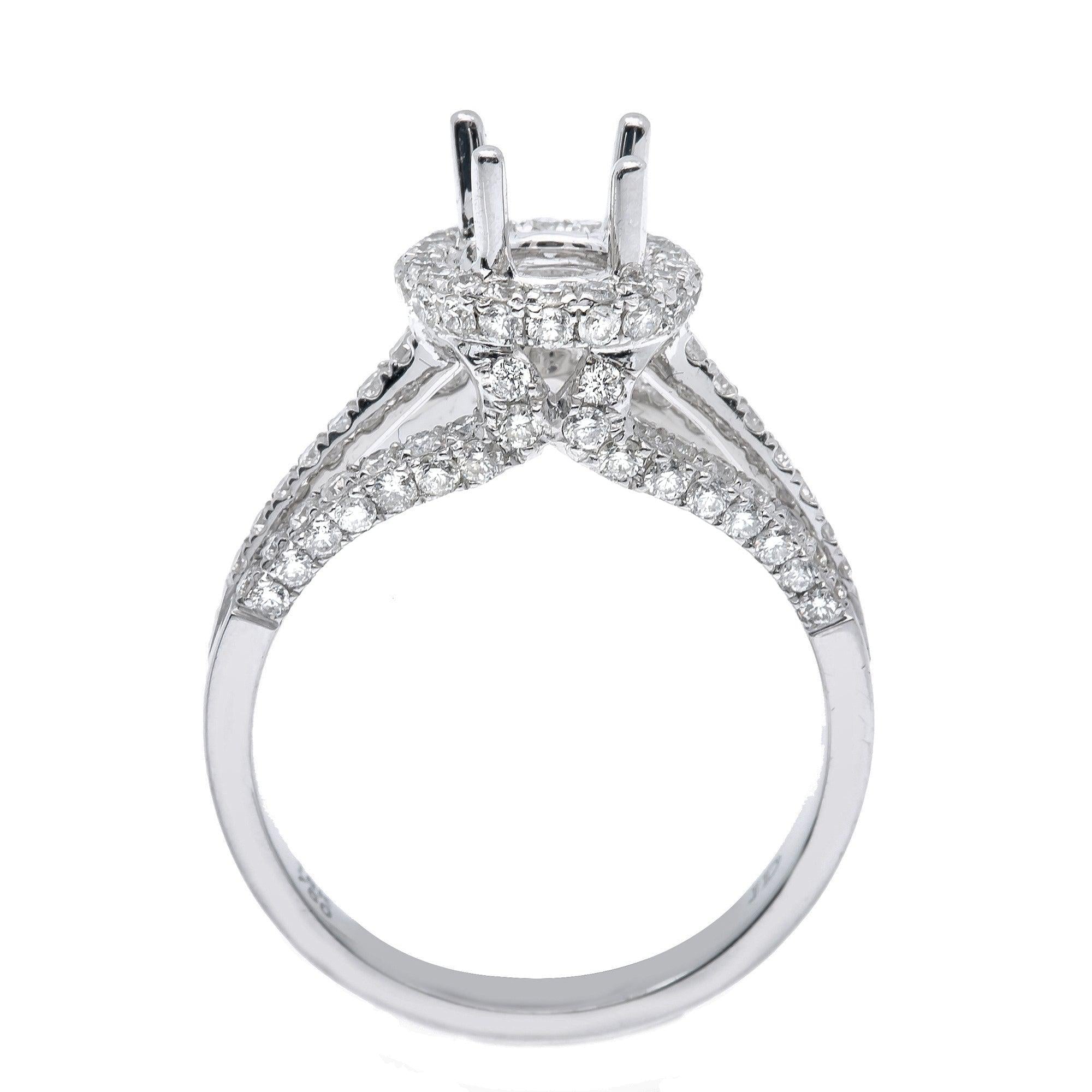 14K White Gold Round Diamond Semi-Mount Ring