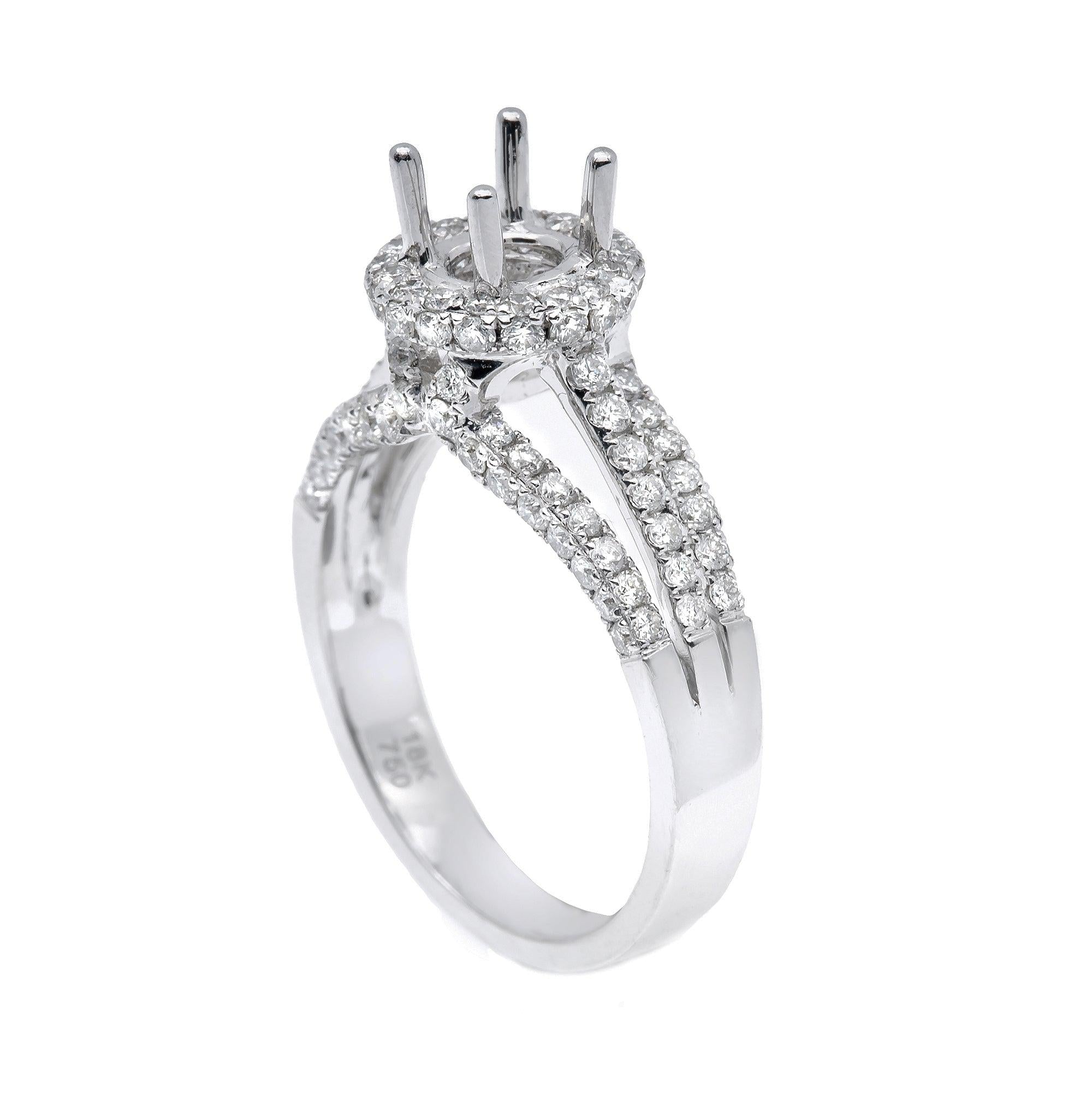 14K White Gold Round Diamond Semi-Mount Ring