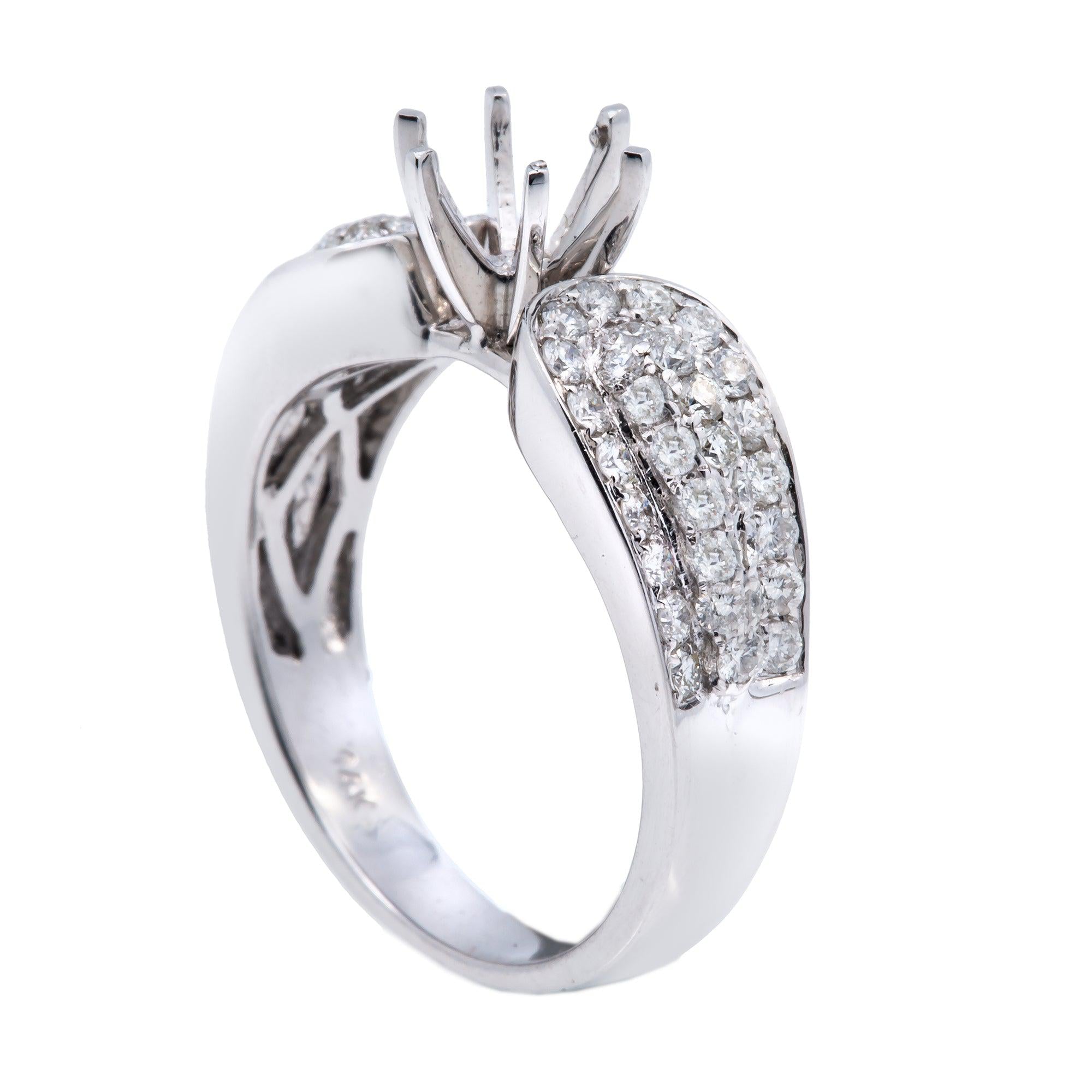 14K White Semi Mount Gold Round Diamond Ring