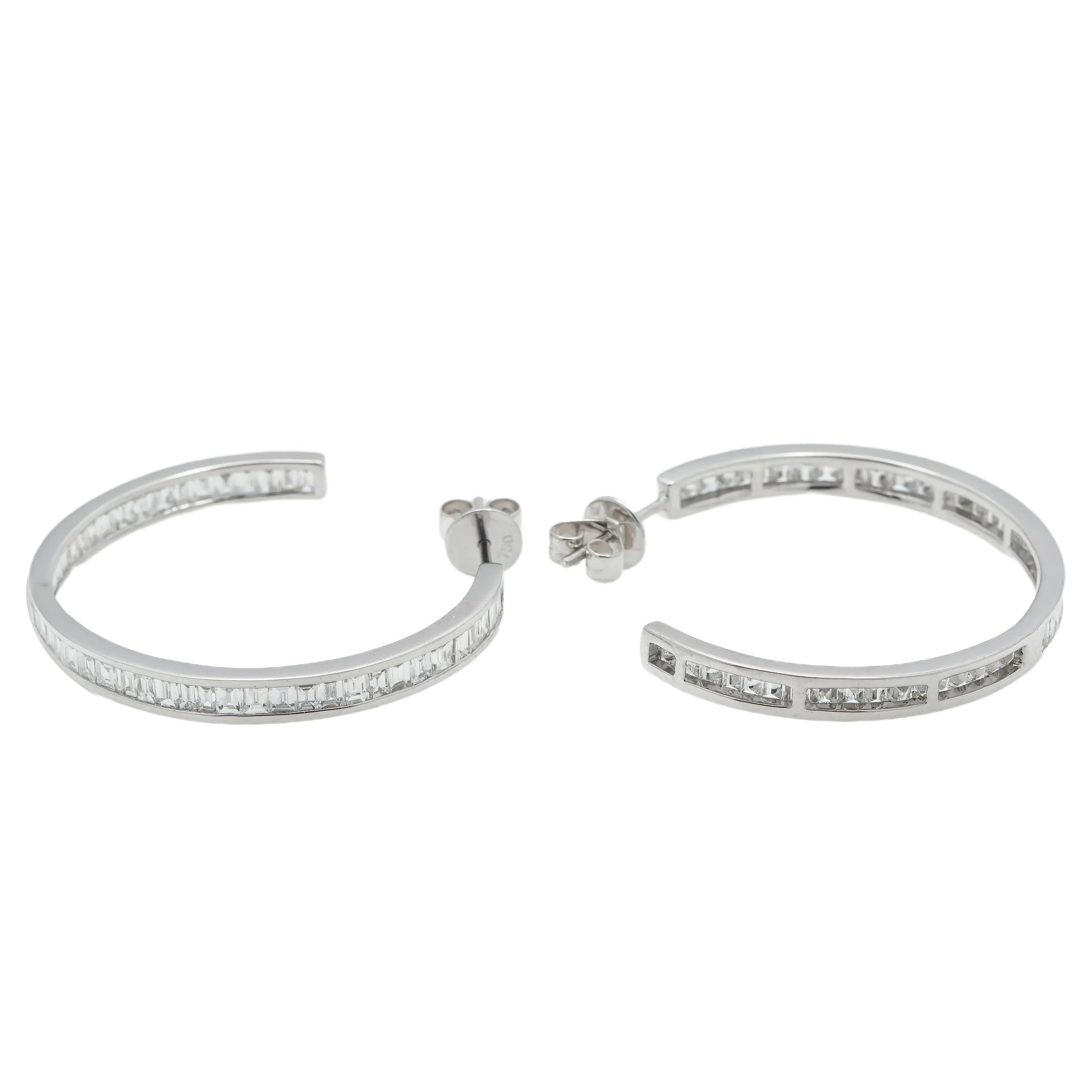 18K GOLD  BAGUETTE  LAB DIAMOND HOOP EARRINGS 2.97 CTW