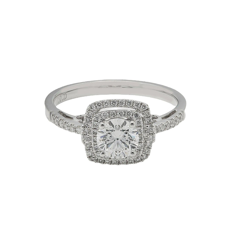 18K GOLD ROUND CLUSTER DIAMOND ENGAGEMENT RING 1.0 CTW