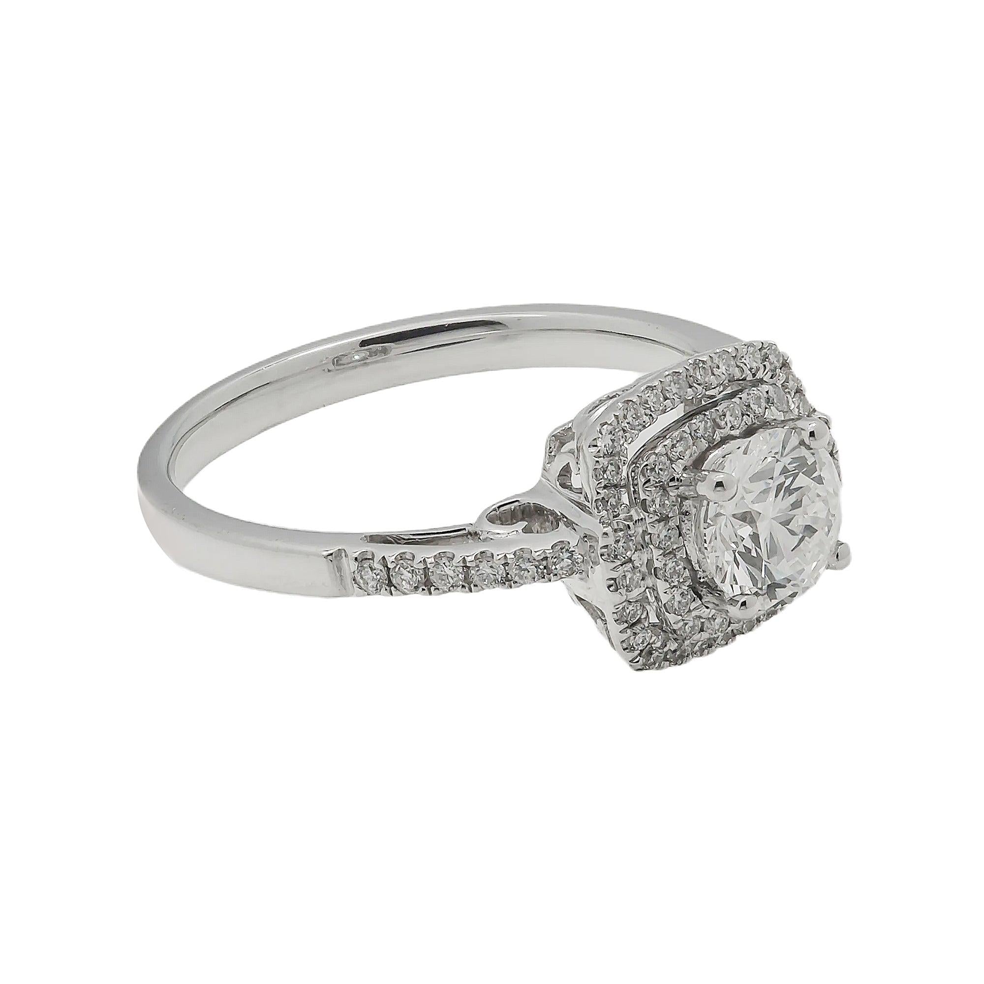 18K GOLD ROUND CLUSTER DIAMOND ENGAGEMENT RING 1.0 CTW