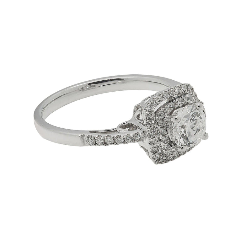 18K GOLD ROUND CLUSTER DIAMOND ENGAGEMENT RING 1.0 CTW