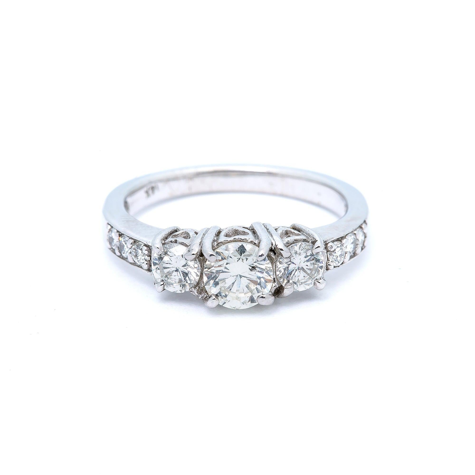 14K WHITE GOLD ENGAGEMENT RING WITH 1.12 CT DIAMONDS