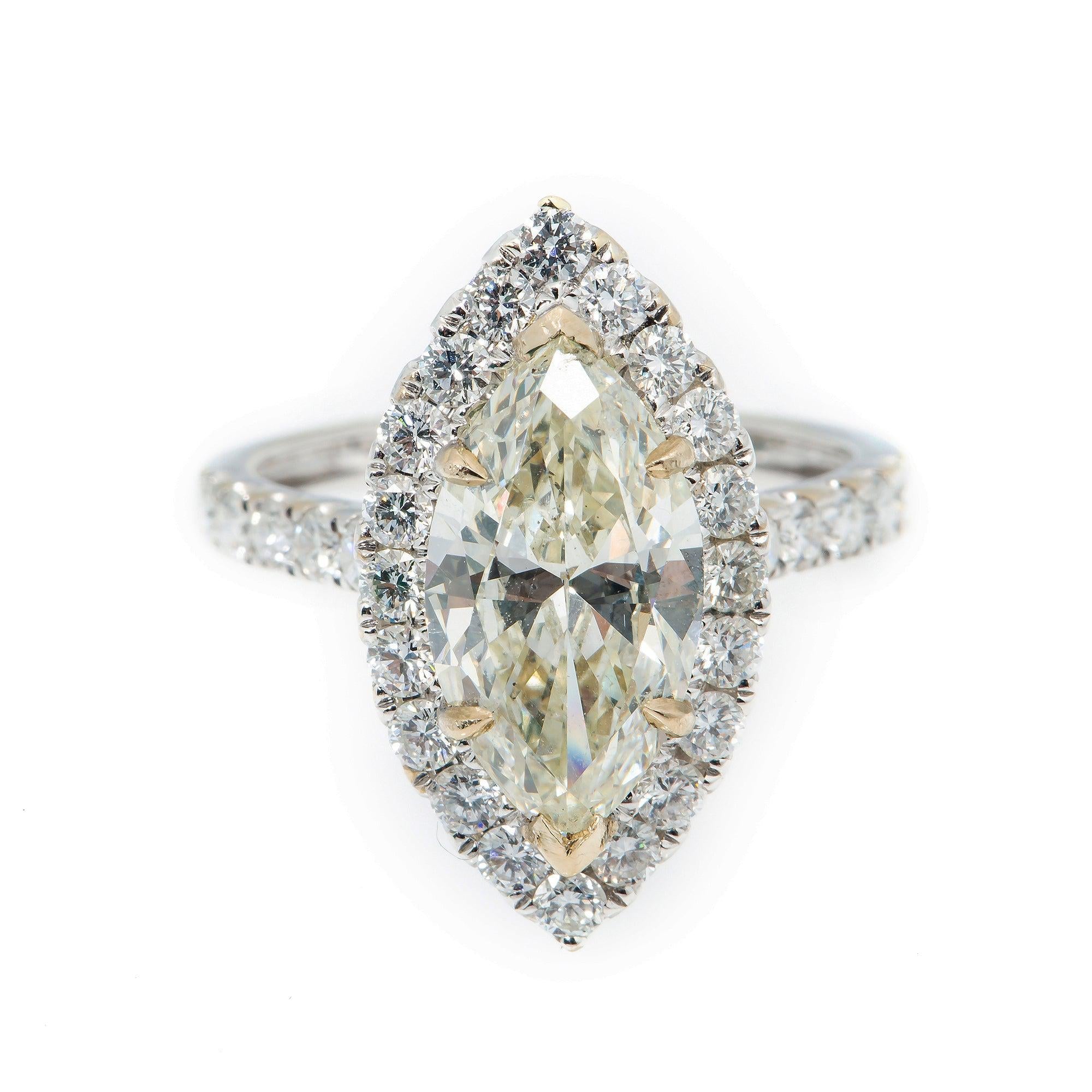 18K GOLD MARQUISE CUT DIAMOND ENGAGEMENT RING 3.00 CT GIA