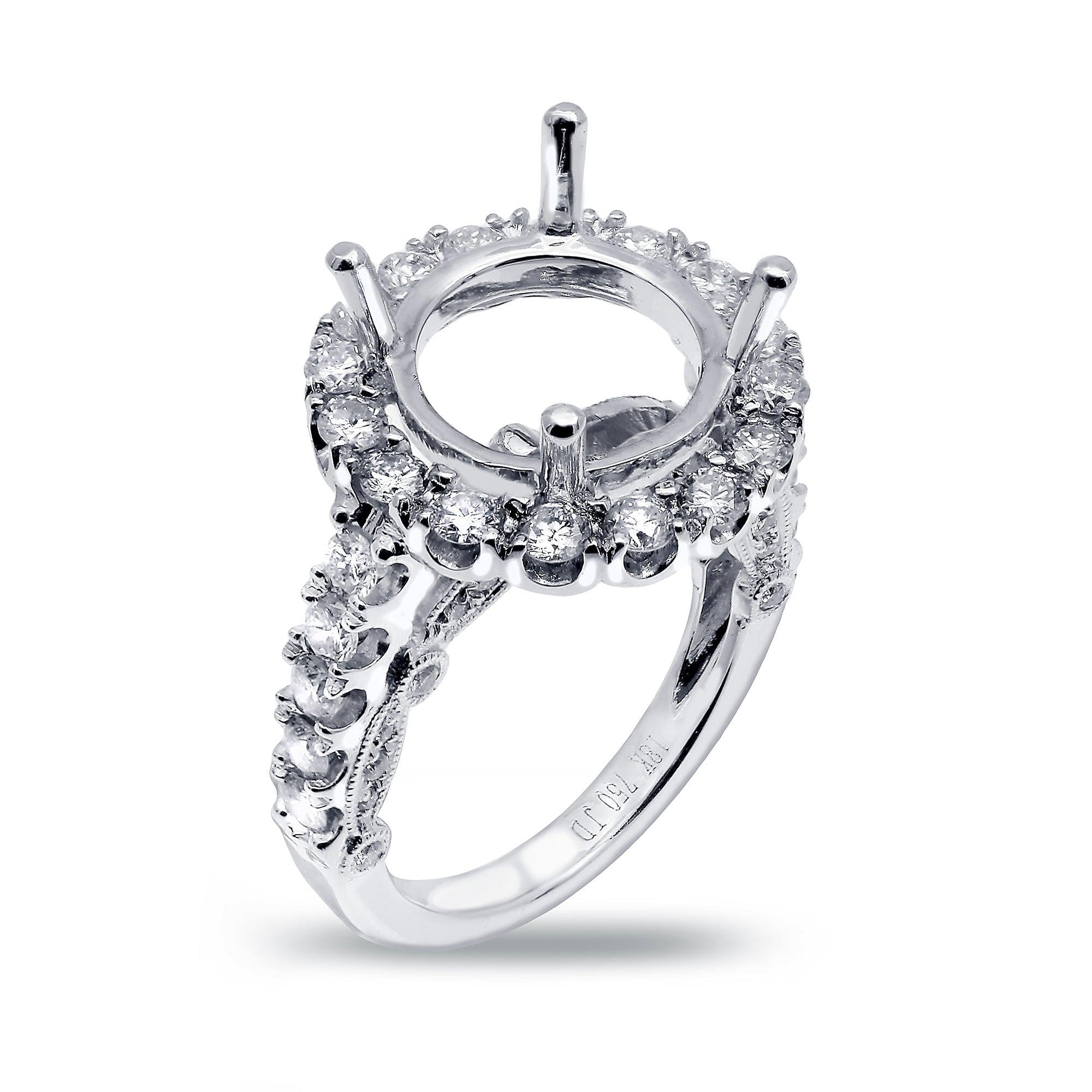 18K White Gold Diamond Engagement Semi-Mounting Ring With 1.78 CT Diamonds