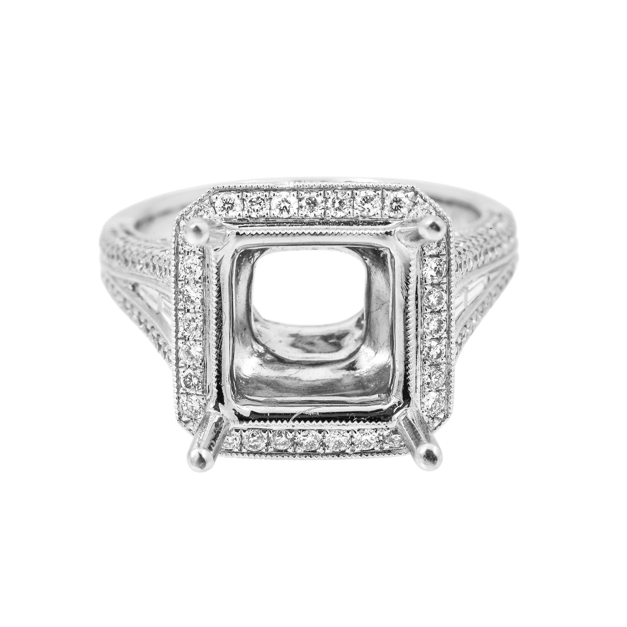 18K White Gold Semi-Mounting Ring With 1.50 CT Diamonds