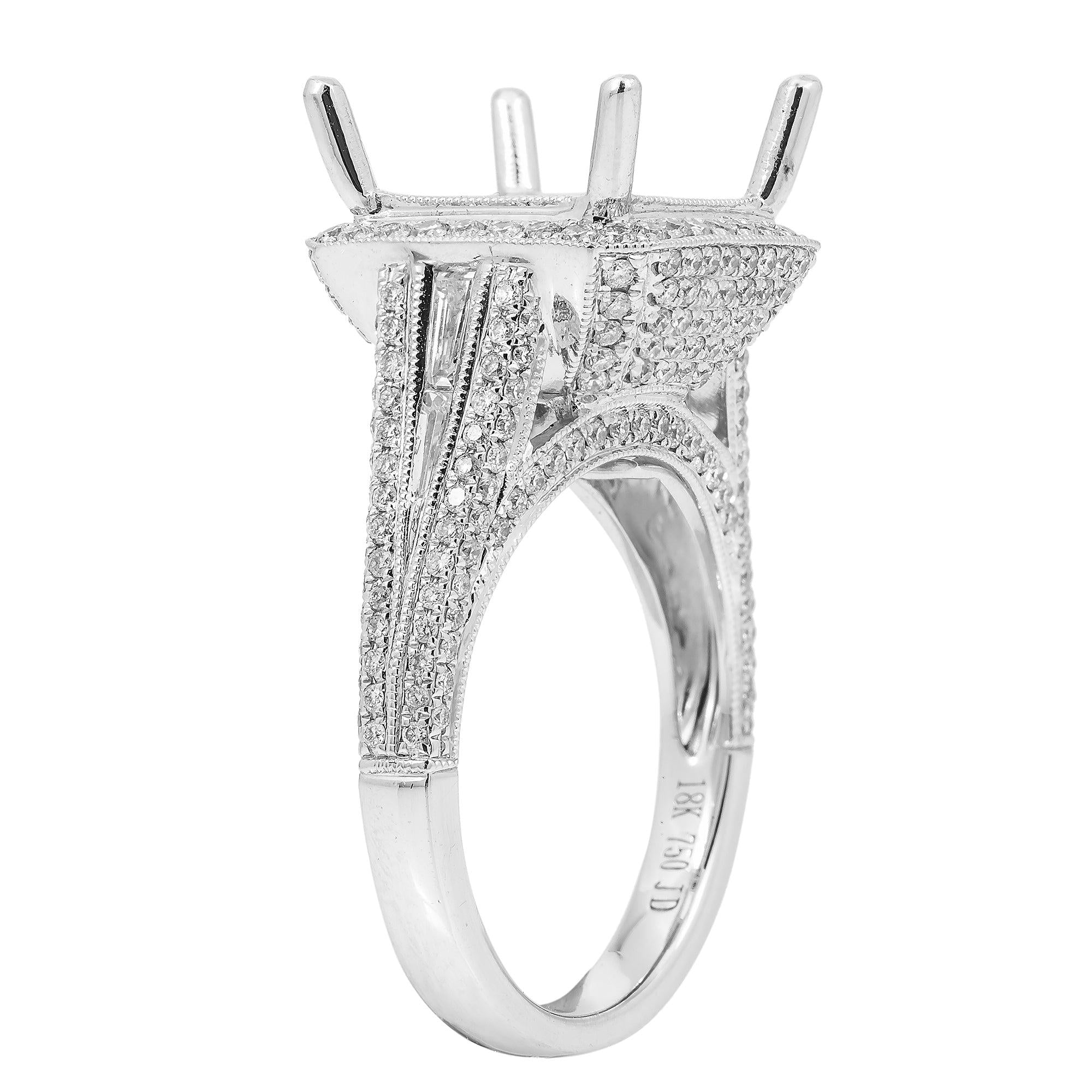 18K White Gold Semi-Mounting Ring With 1.50 CT Diamonds