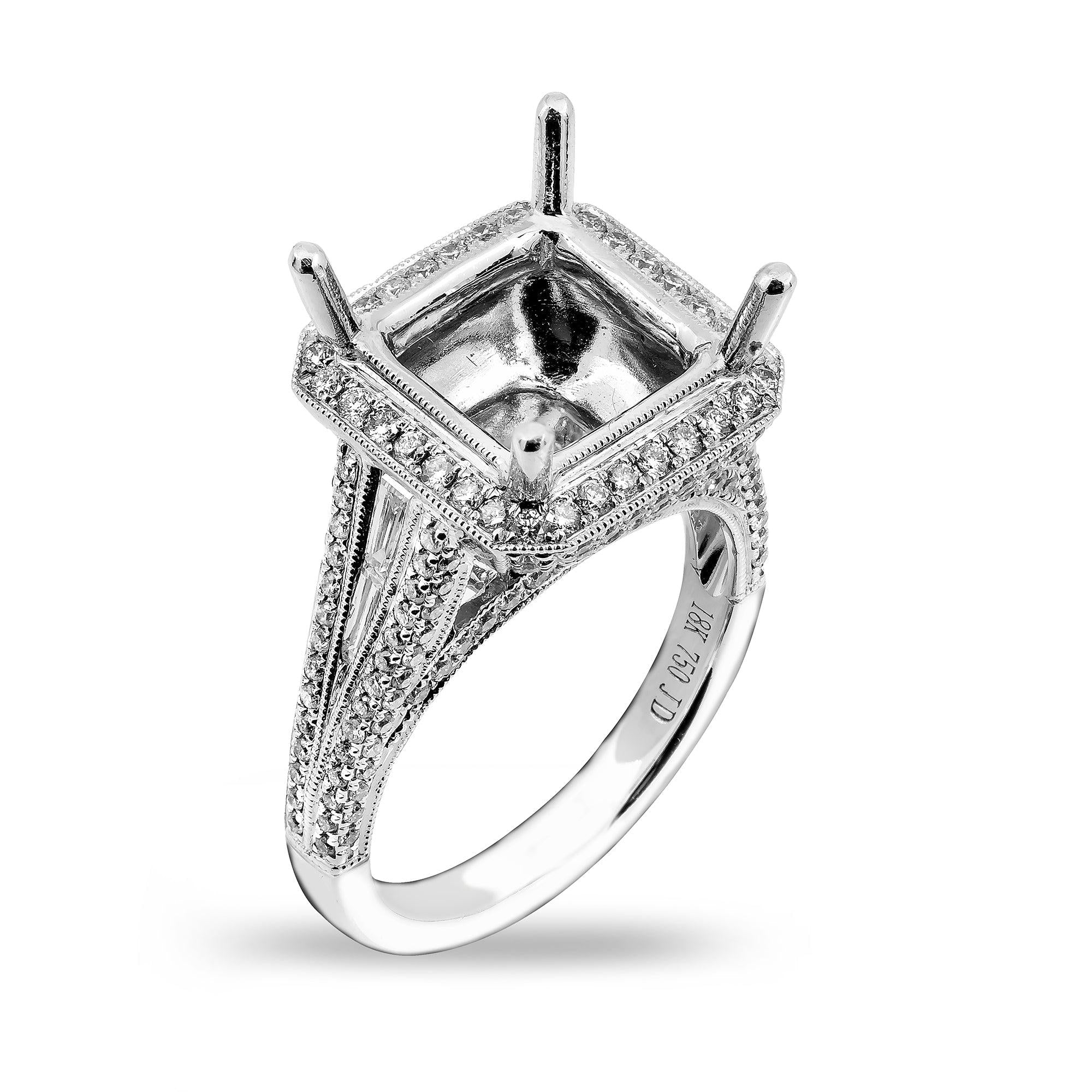 18K White Gold Semi-Mounting Ring With 1.50 CT Diamonds