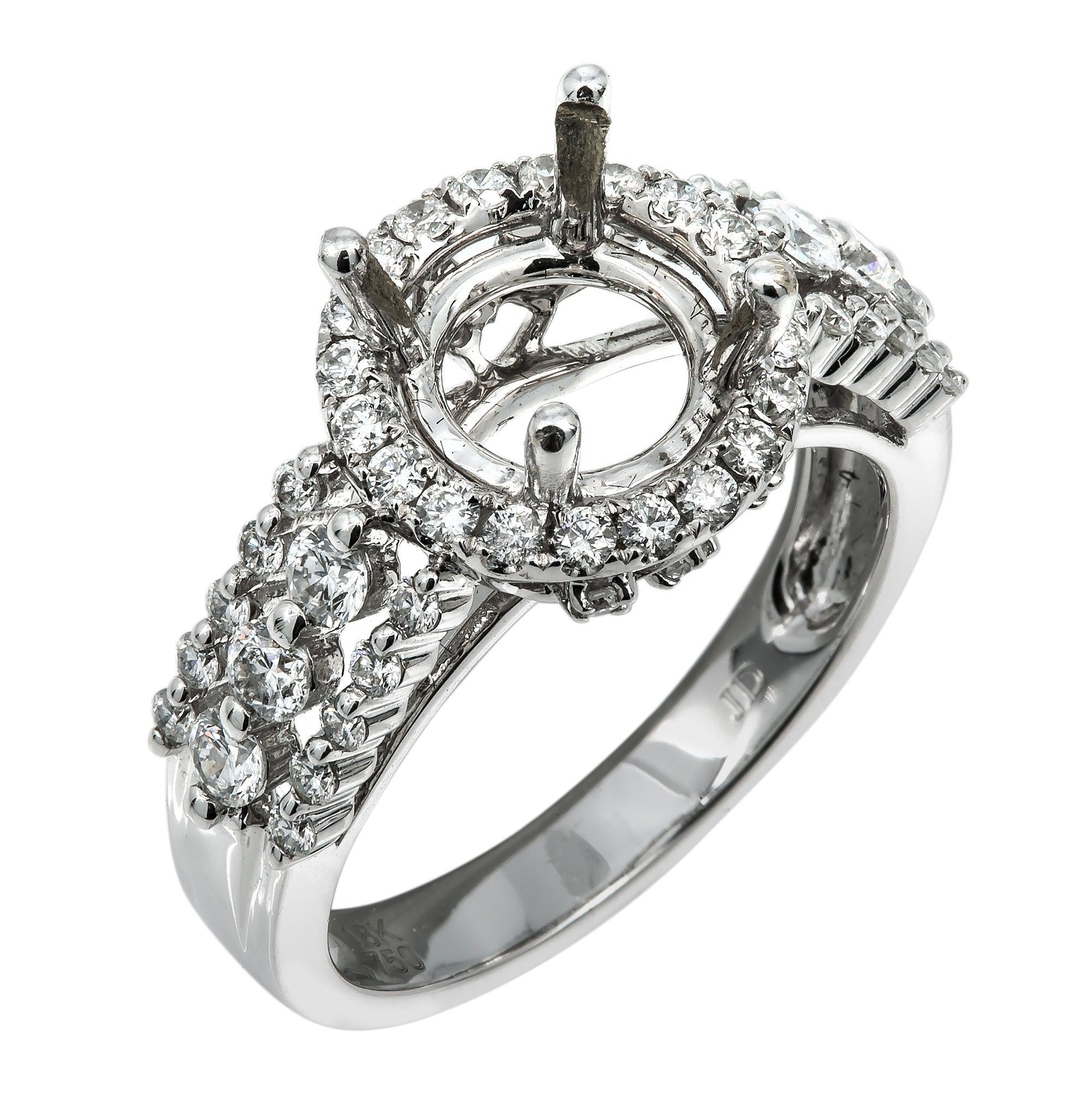 18K White Gold Diamond Engagement Semi-Mounting Ring With 0.95 CT Diamonds