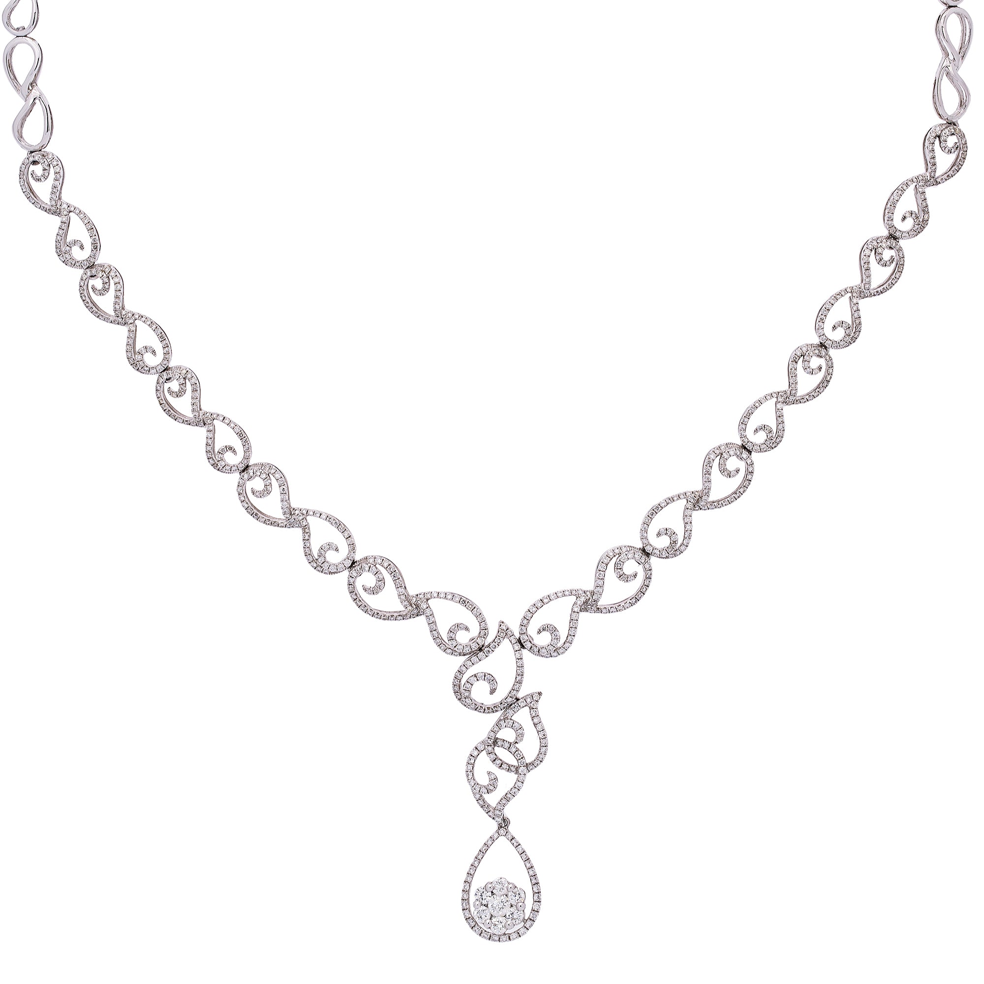 18K WHITE GOLD DIAMOND DROP NECKLACE 5.05 CT