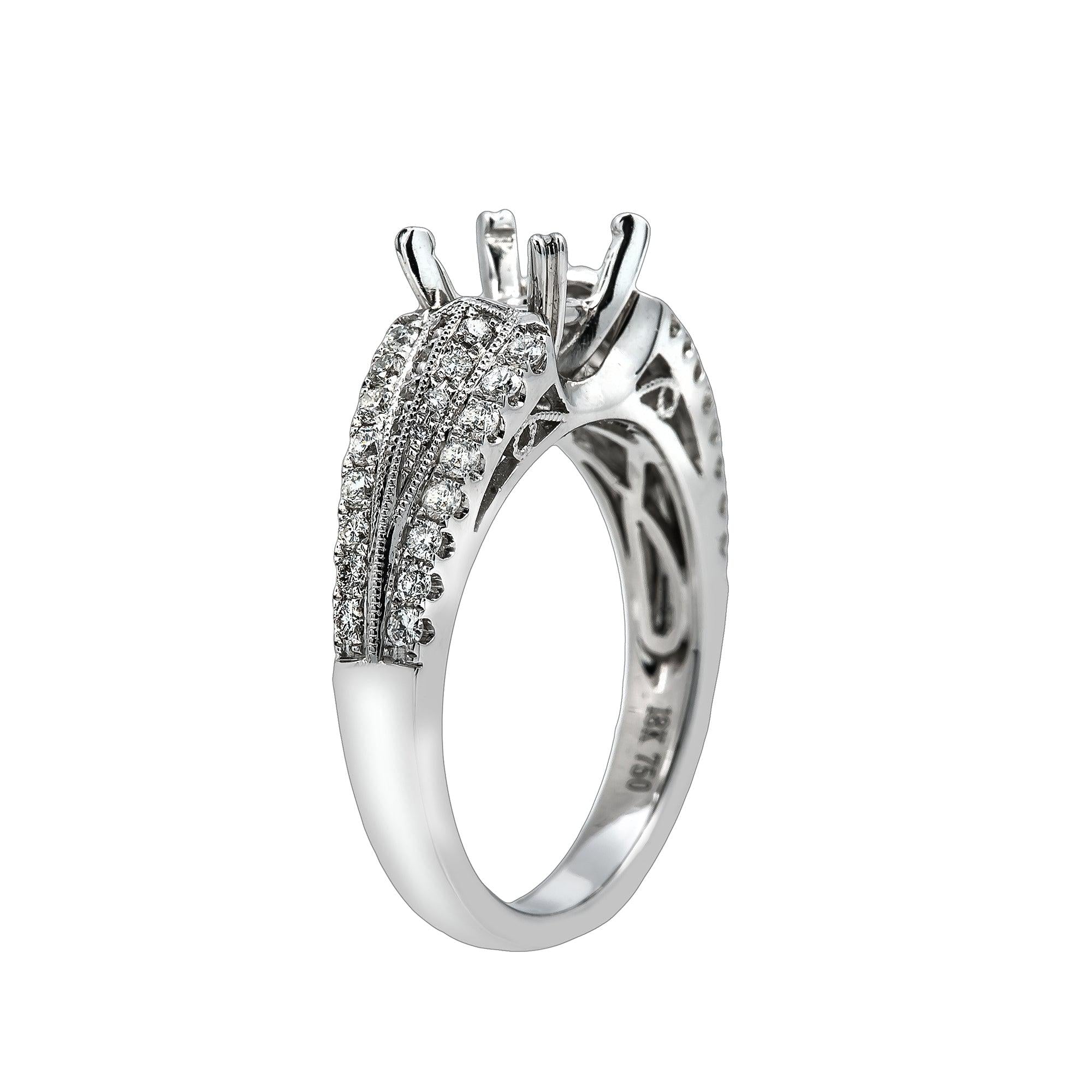 18K White Gold Semi-Mount Ring With 0.52 CT Diamonds