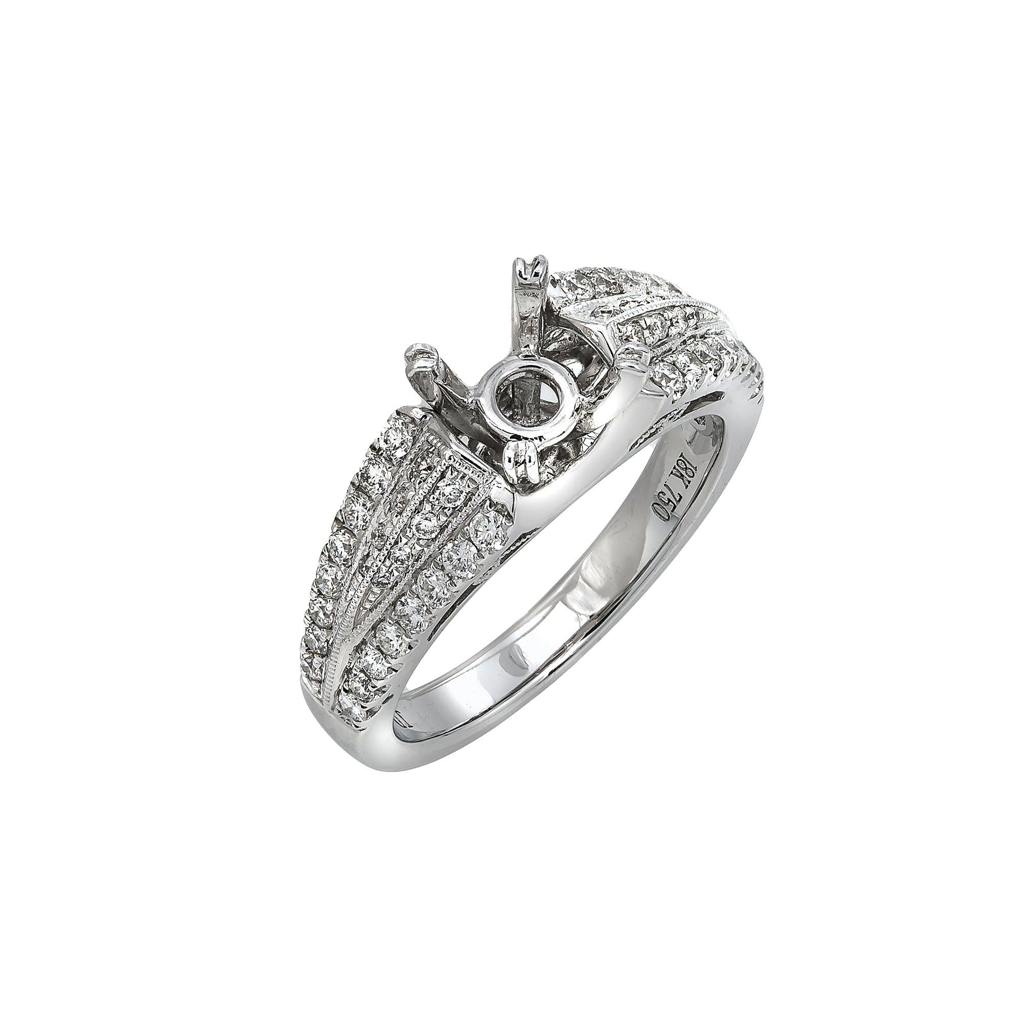18K White Gold Semi-Mount Ring With 0.52 CT Diamonds