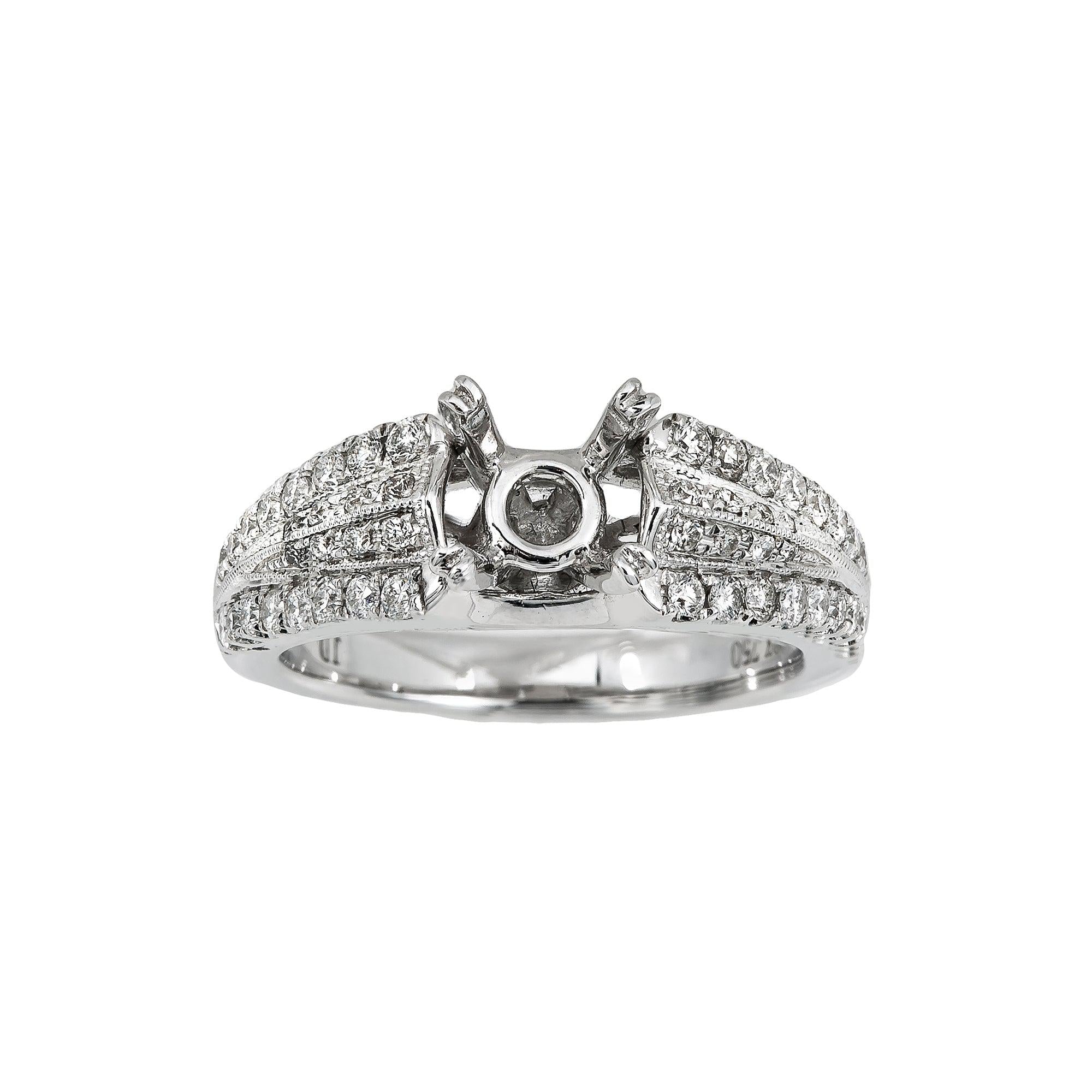 18K White Gold Semi-Mount Ring With 0.52 CT Diamonds