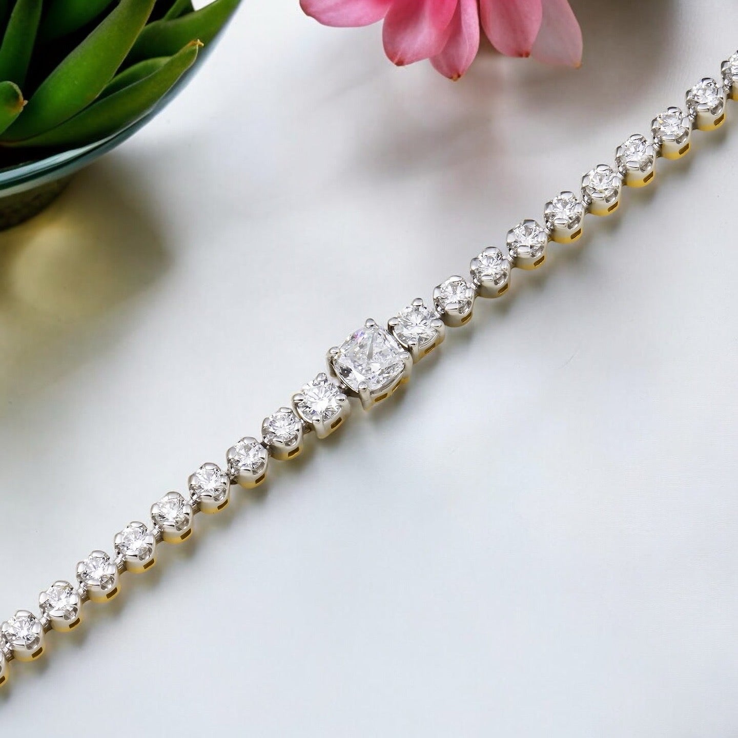 14K GOLD LAB DIAMOND TENNIS BRACELET 4.78 CT