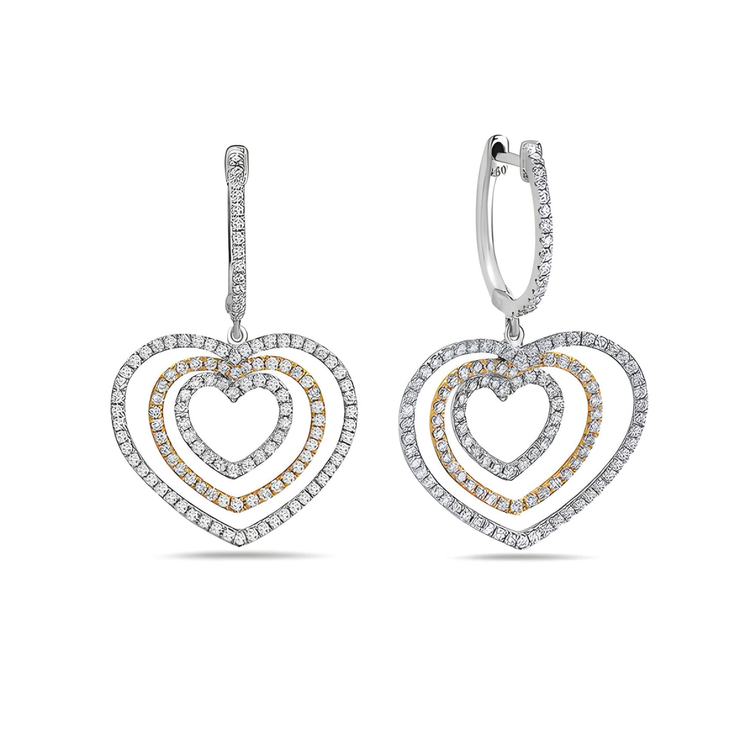 18K White Gold Heart Shaped Earrings With White Diamonds
