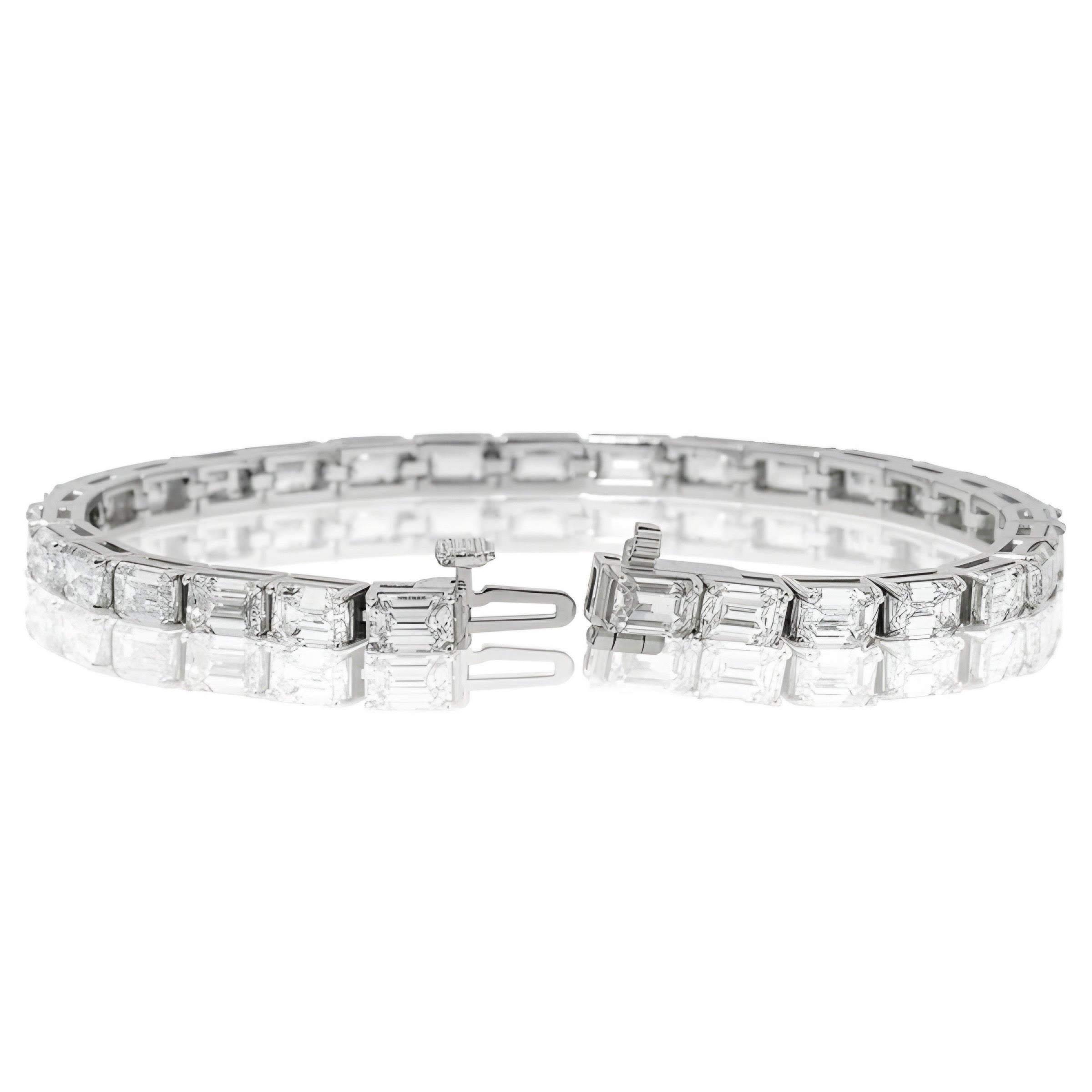 14K GOLD EMERALD CUT LAB DIAMOND TENNIS BRACELET 15.07 CT