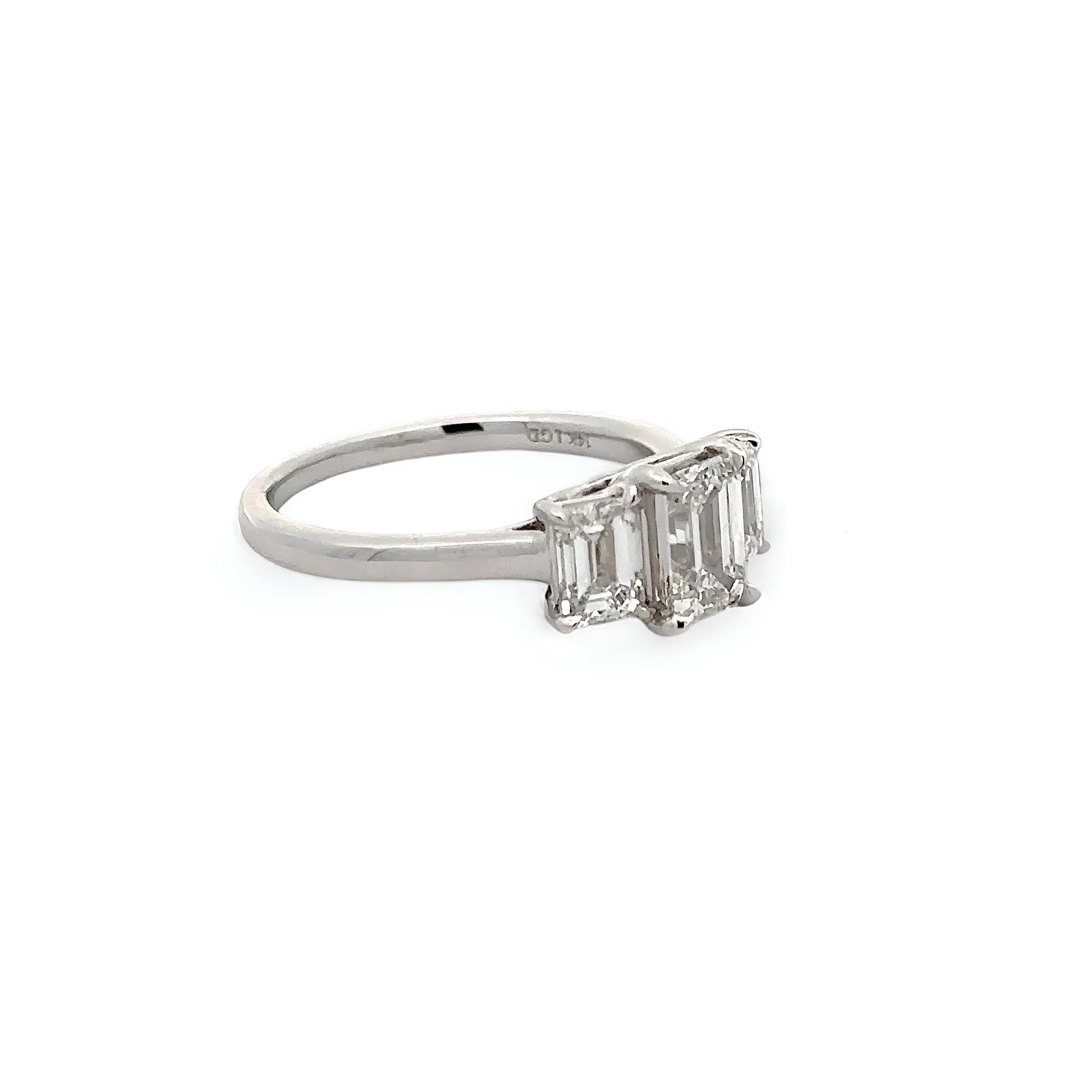 14K GOLD EMERALD CUT LAB DIAMOND THREE STONE ENGAGEMENT RING 2.00 CTW